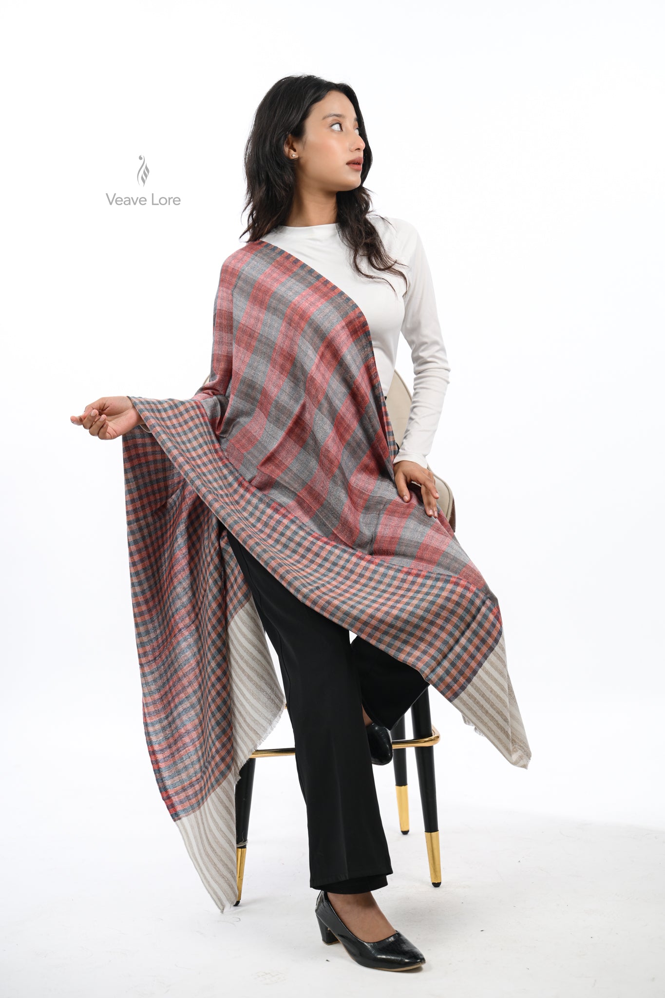 Reversible Check & Stripe Wool Stole