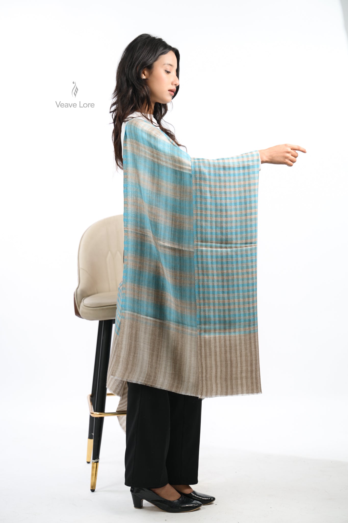 Reversible Check & Stripe Wool Stole