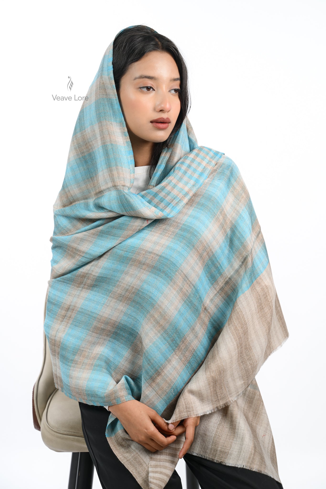 Reversible Check & Stripe Wool Stole