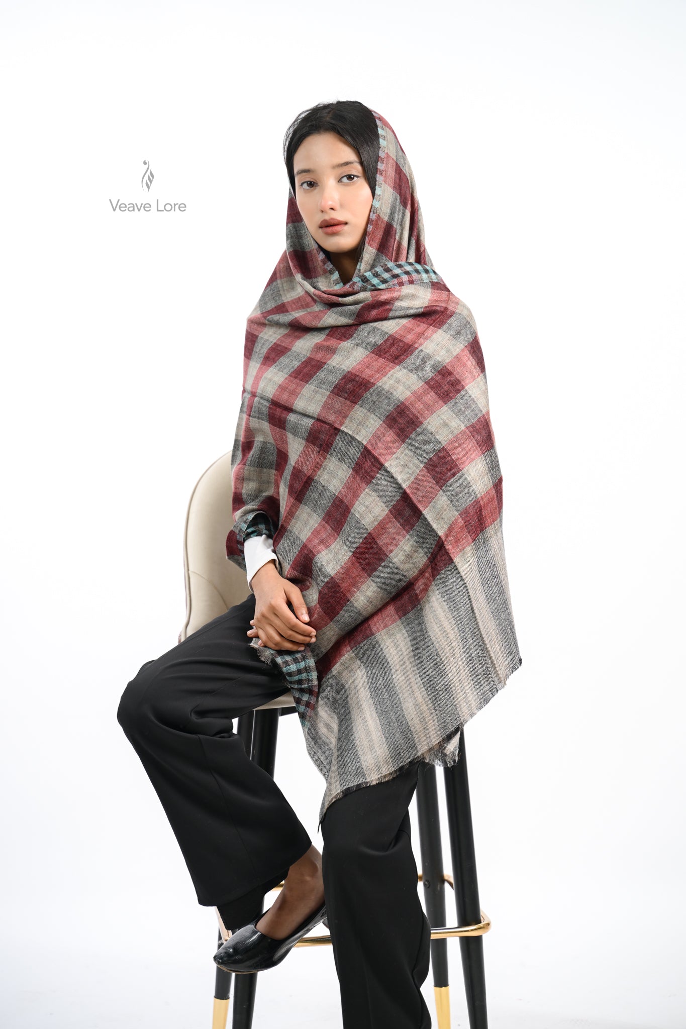 Reversible Check & Stripe Wool Stole