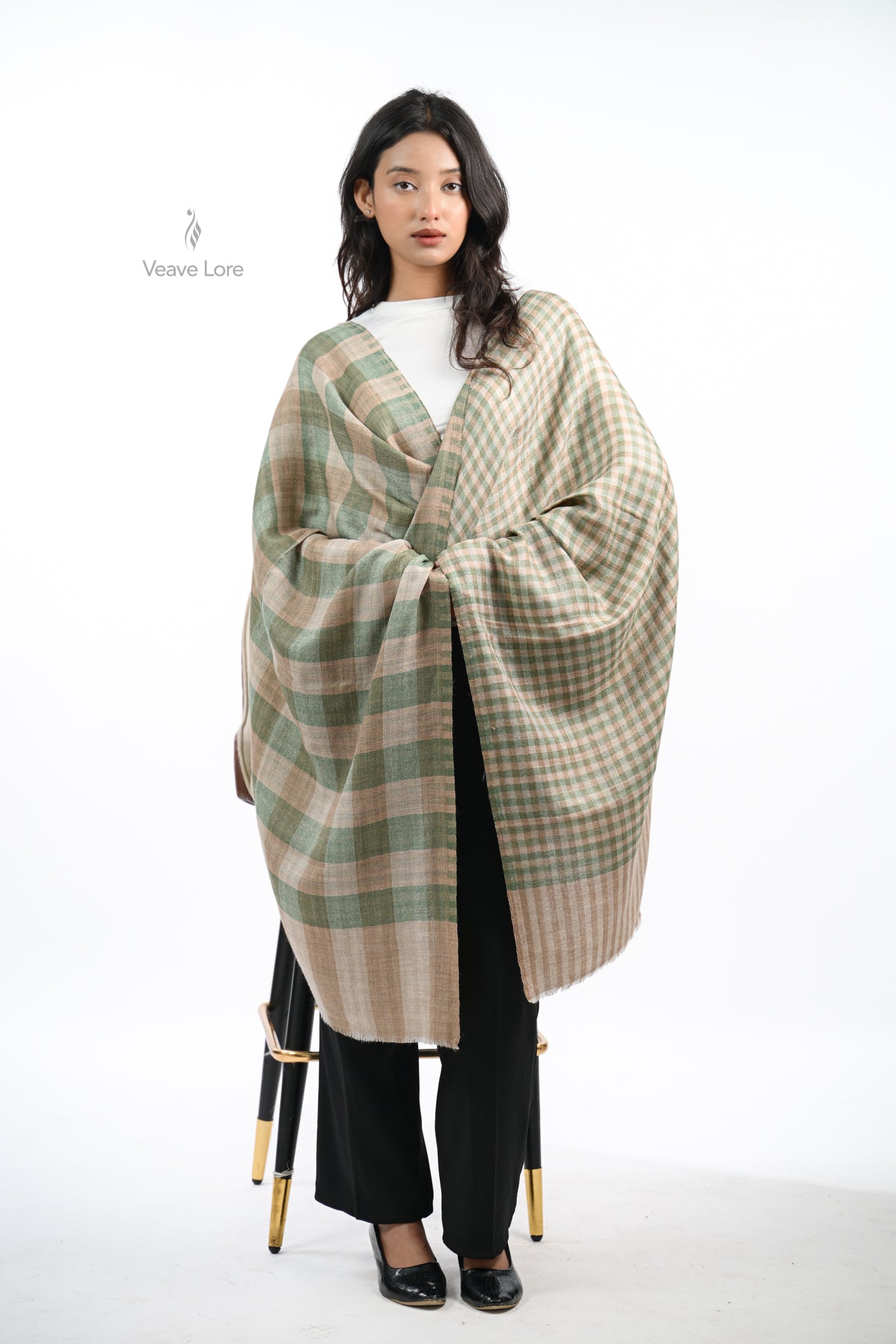 Reversible Check & Stripe Wool Stole