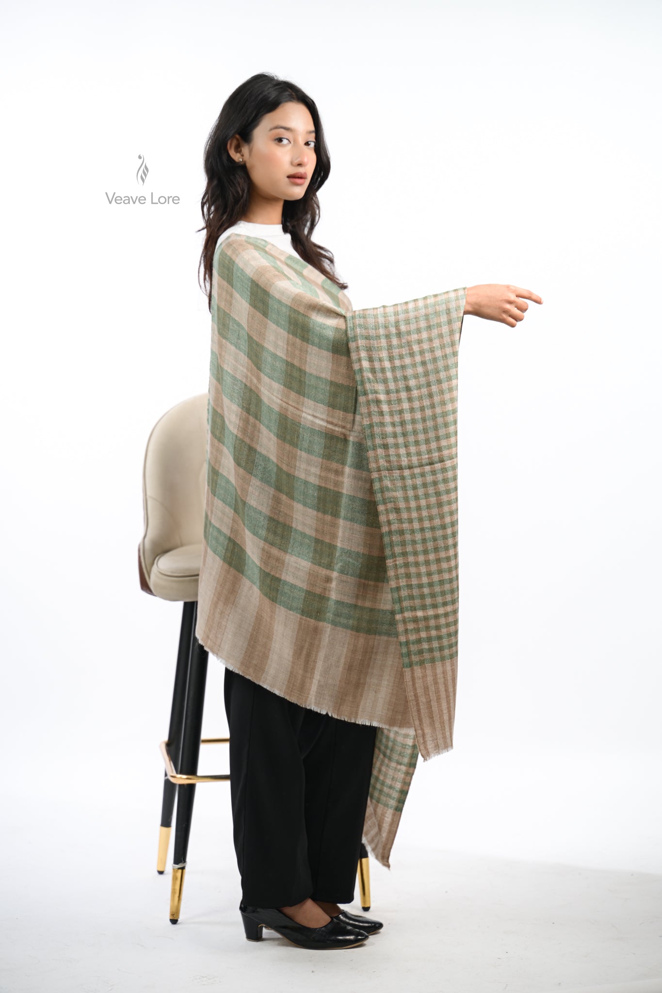 Reversible Check & Stripe Wool Stole