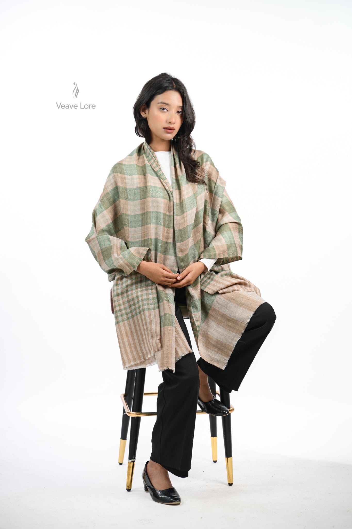 Reversible Check & Stripe Wool Stole