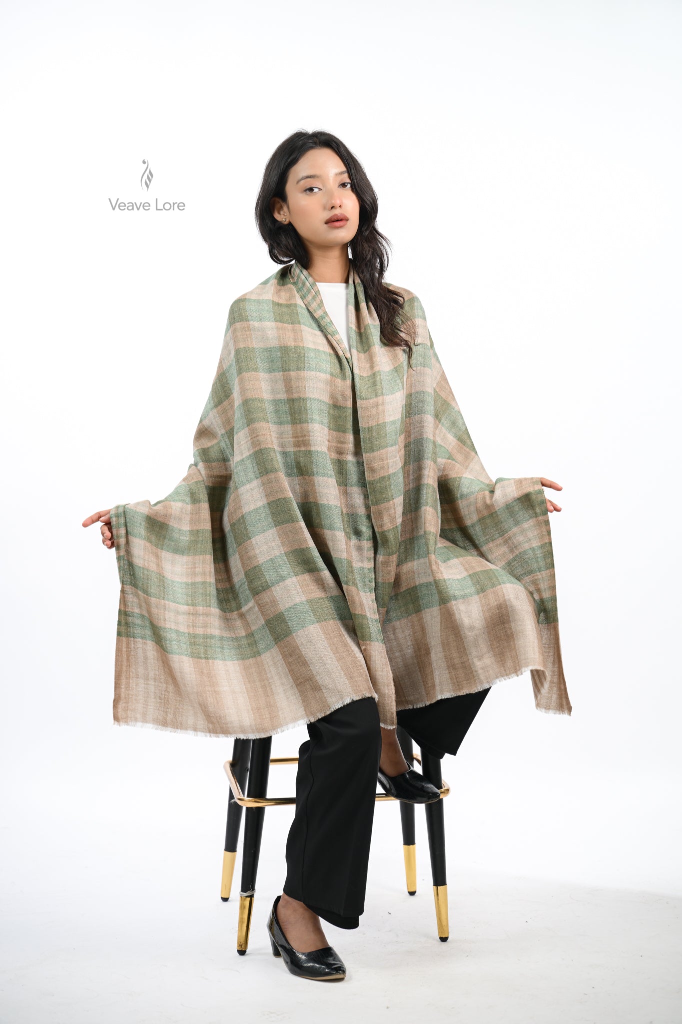 Reversible Check & Stripe Wool Stole