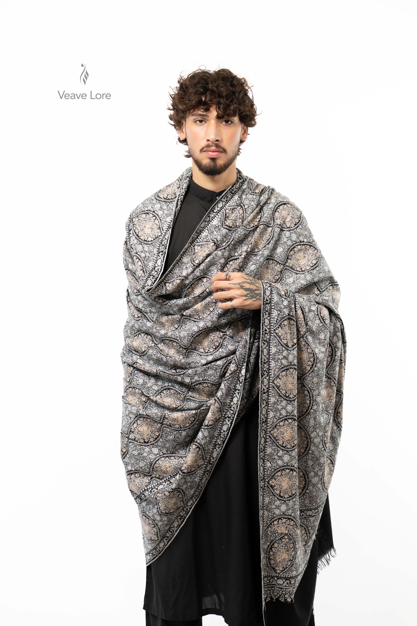 Midnight Filigree Pashmina Shawl