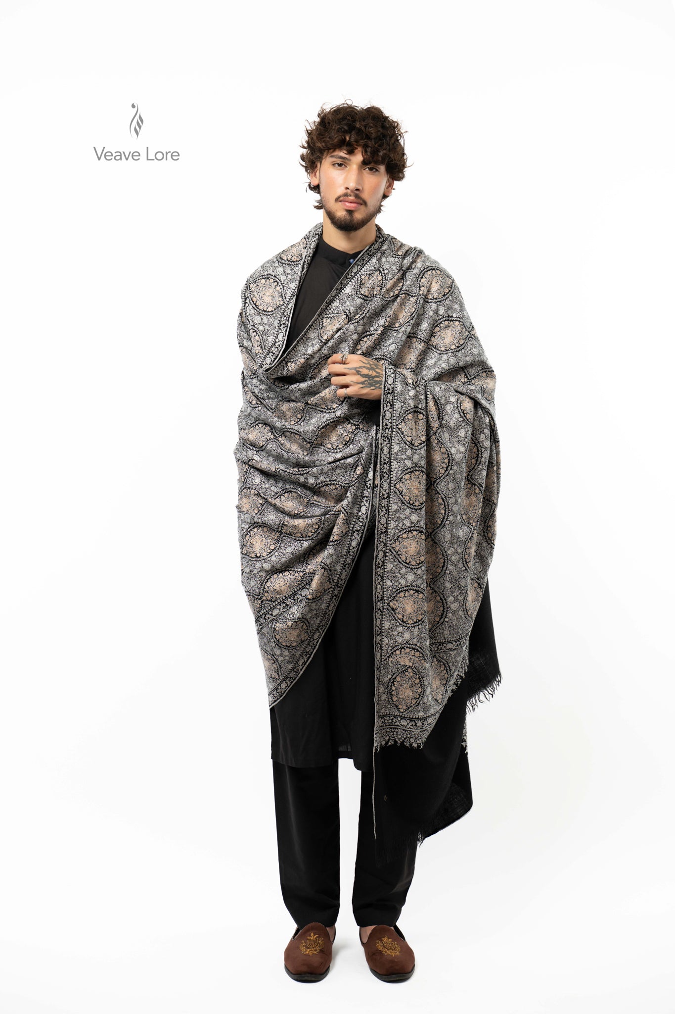 Midnight Filigree Pashmina Shawl