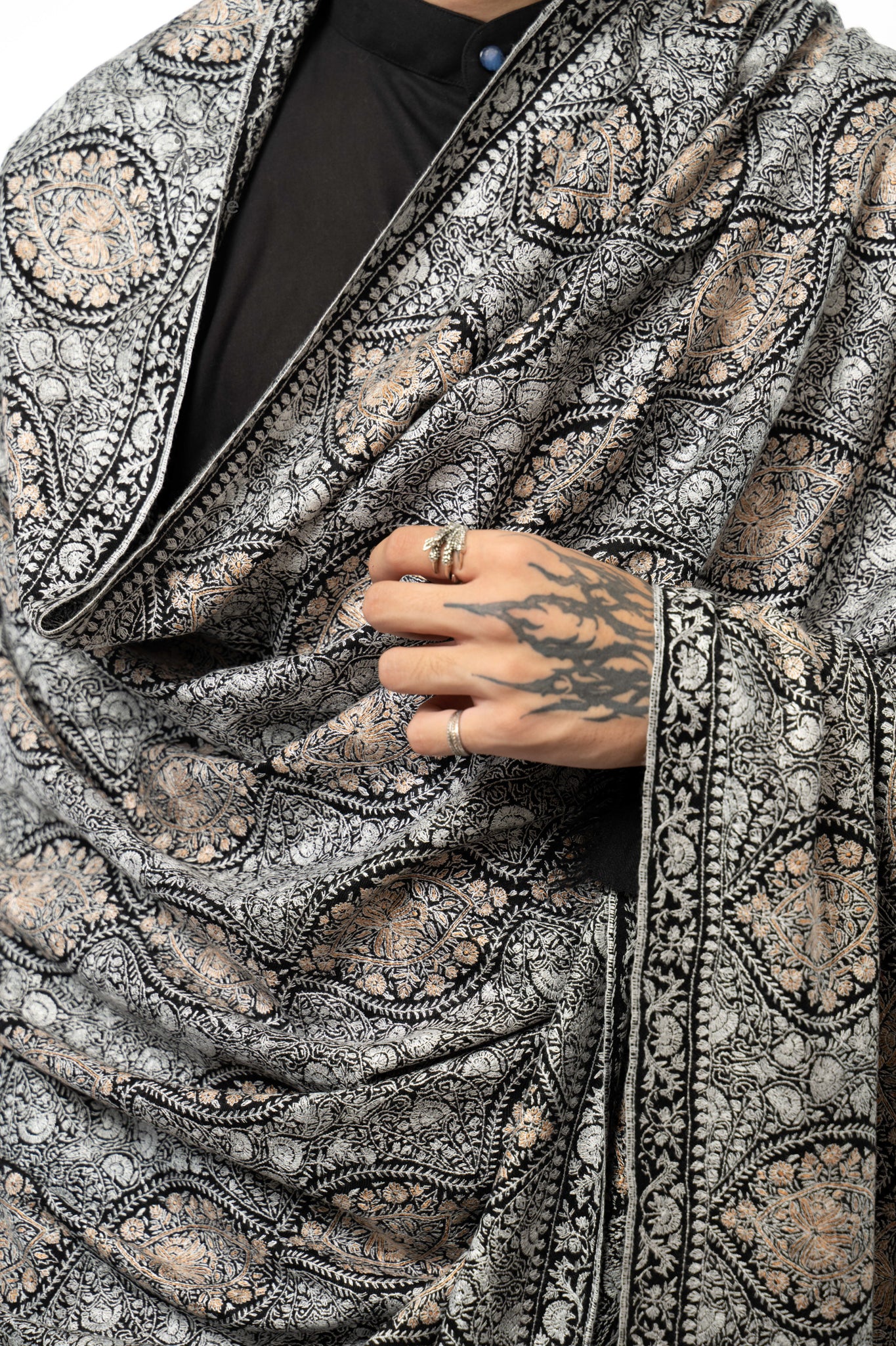 Midnight Filigree Pashmina Shawl