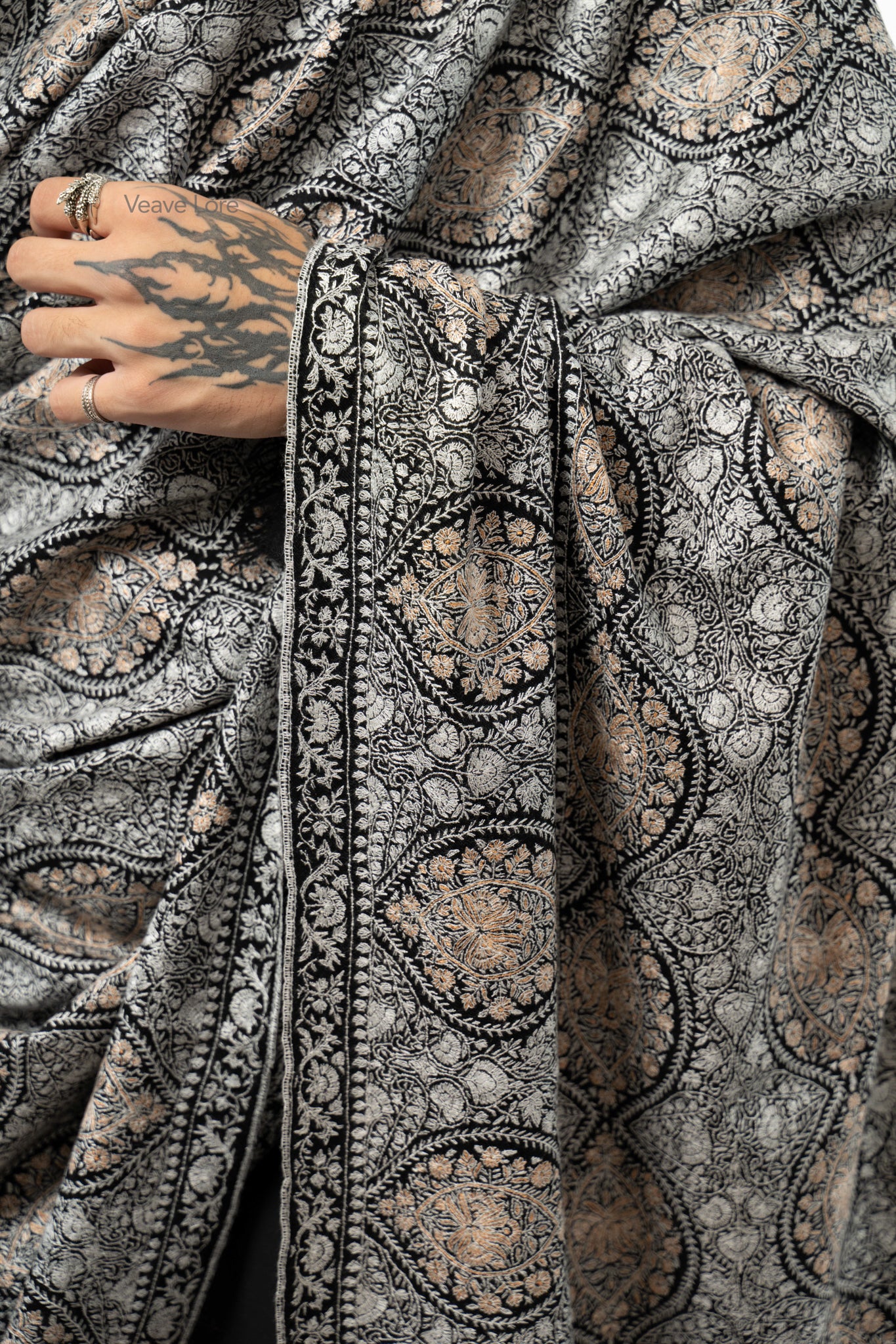 Midnight Filigree Pashmina Shawl
