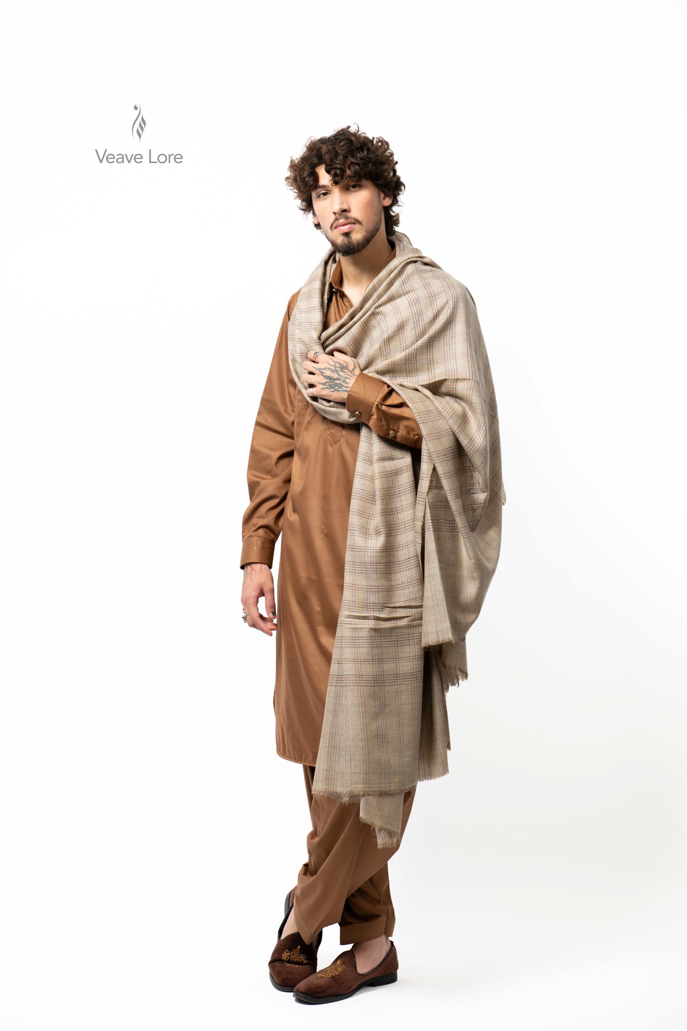 Tattersall Fawn Pashmina Shawl