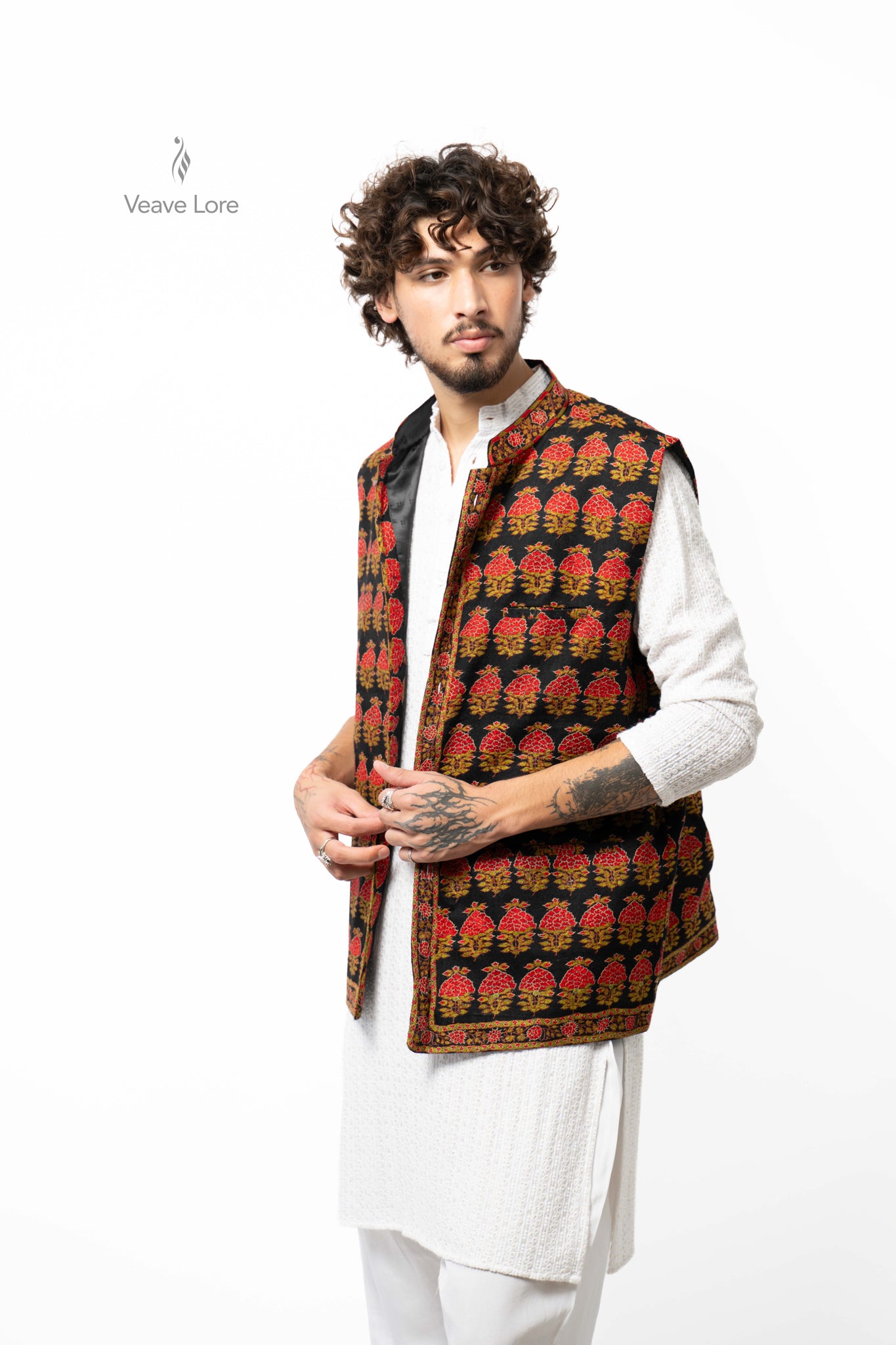 Crimson Orchard Kalamkari Waistcoat