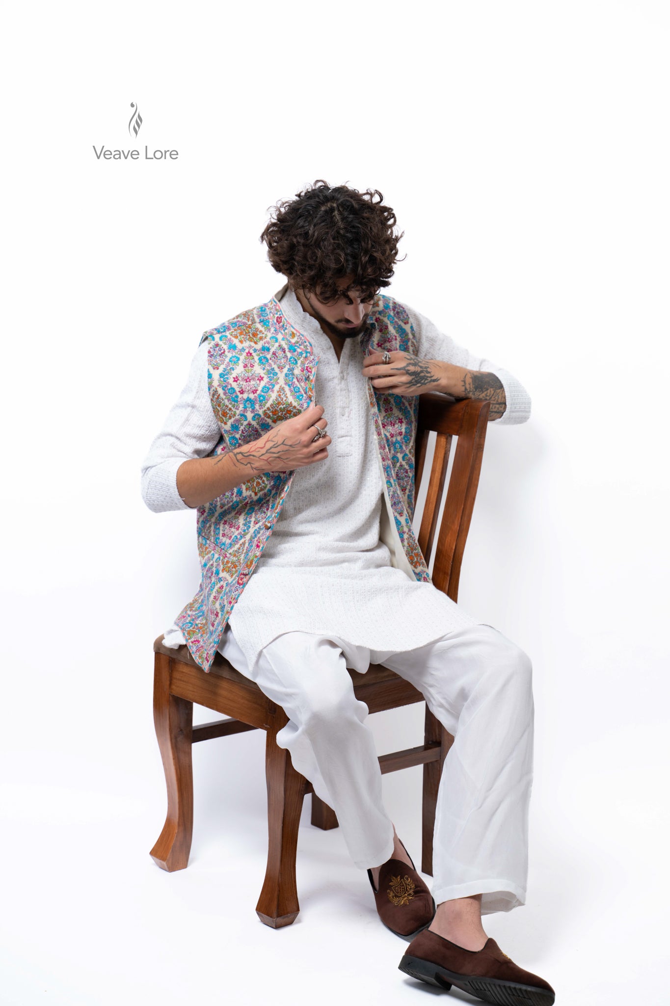 Azure Meadowsweet Kalamkari Waistcoat