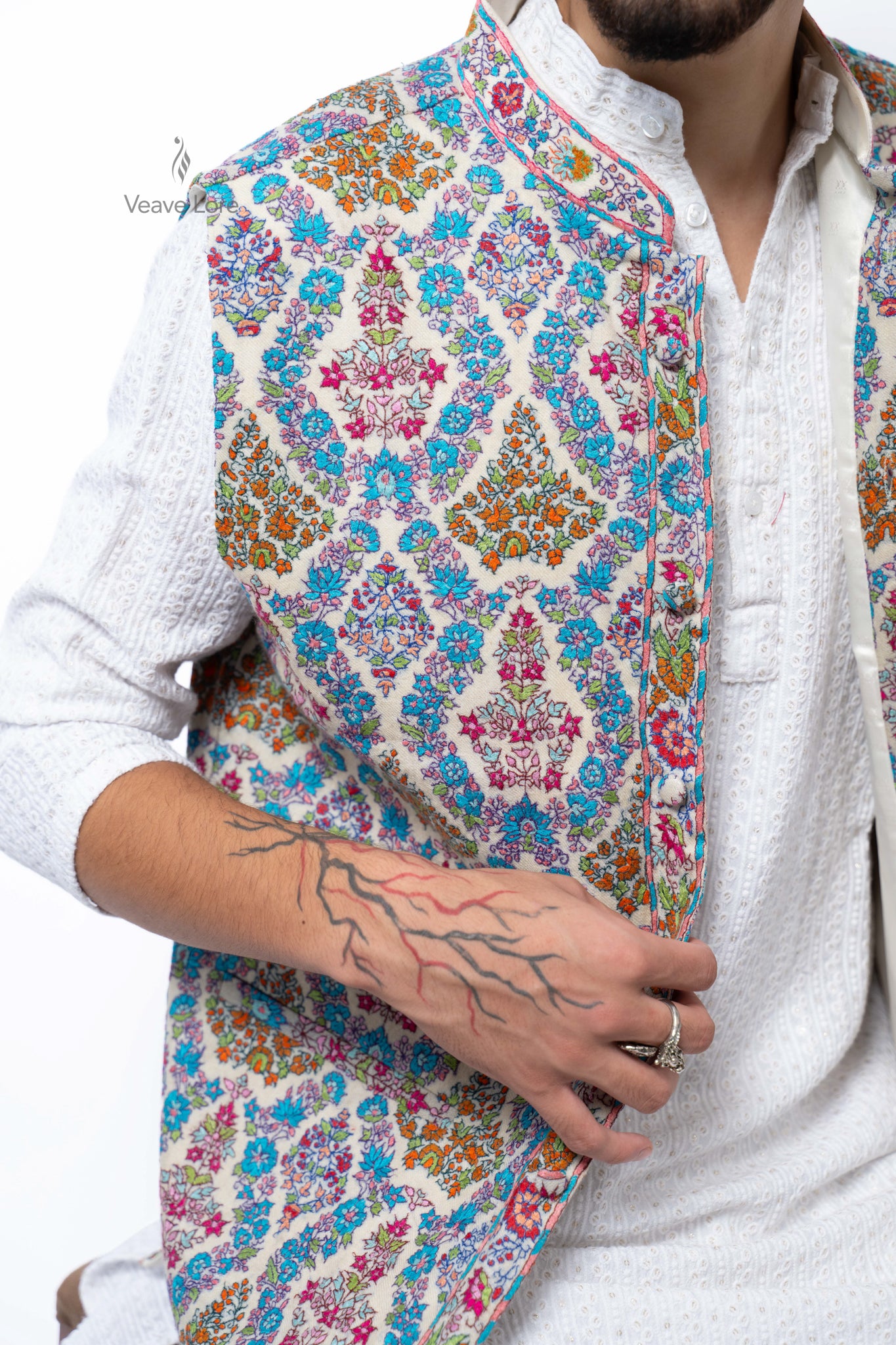 Azure Meadowsweet Kalamkari Waistcoat