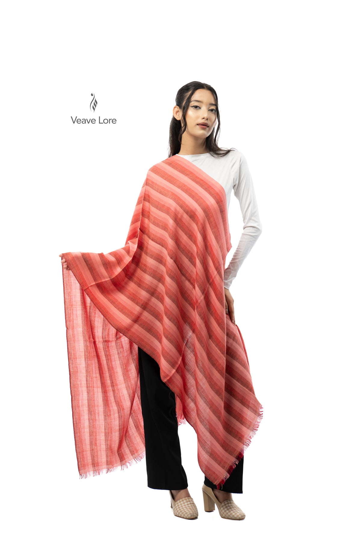 Coral Meridian Pashmina Stole