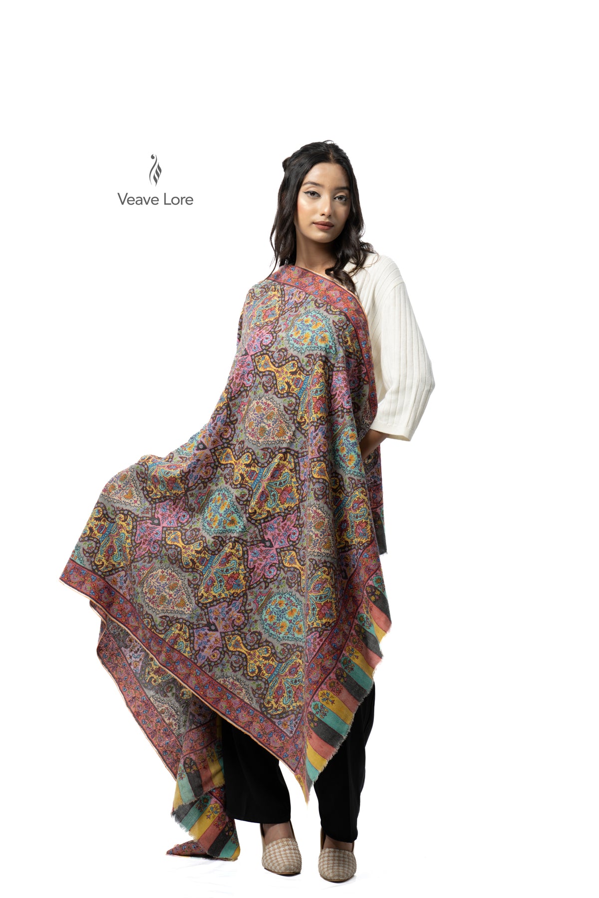 Umber Mural Pashmina Shawl