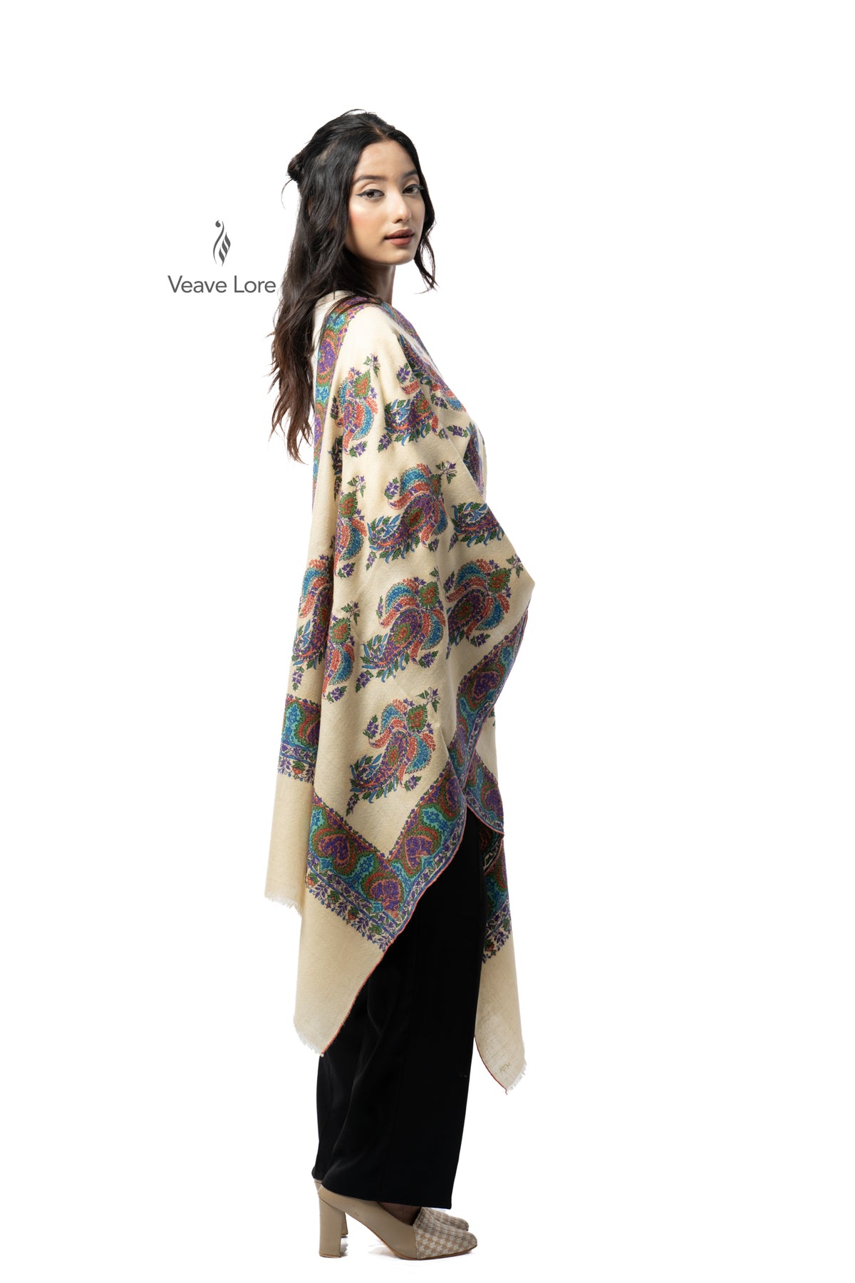 Vanilla Peacock Pashmina Stole
