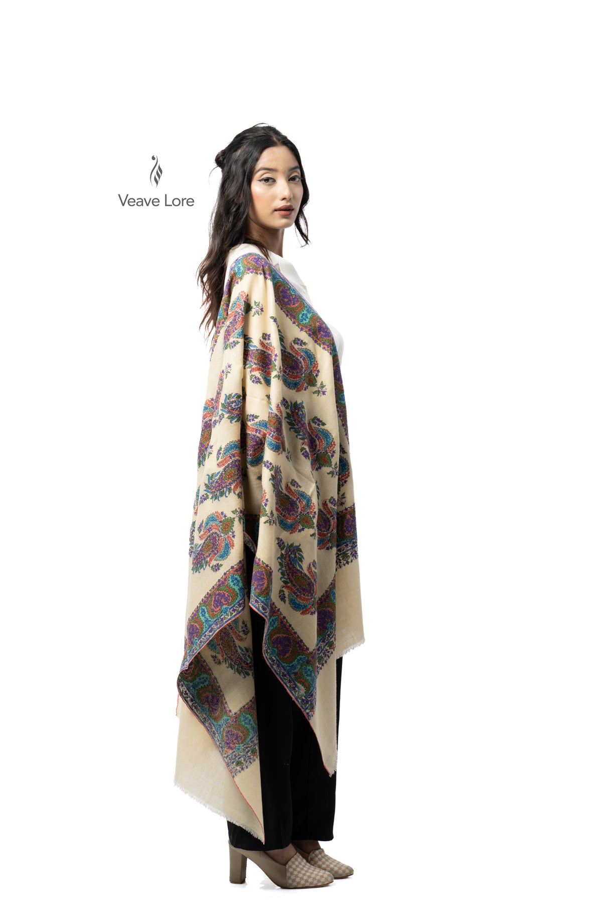 Vanilla Peacock Pashmina Stole