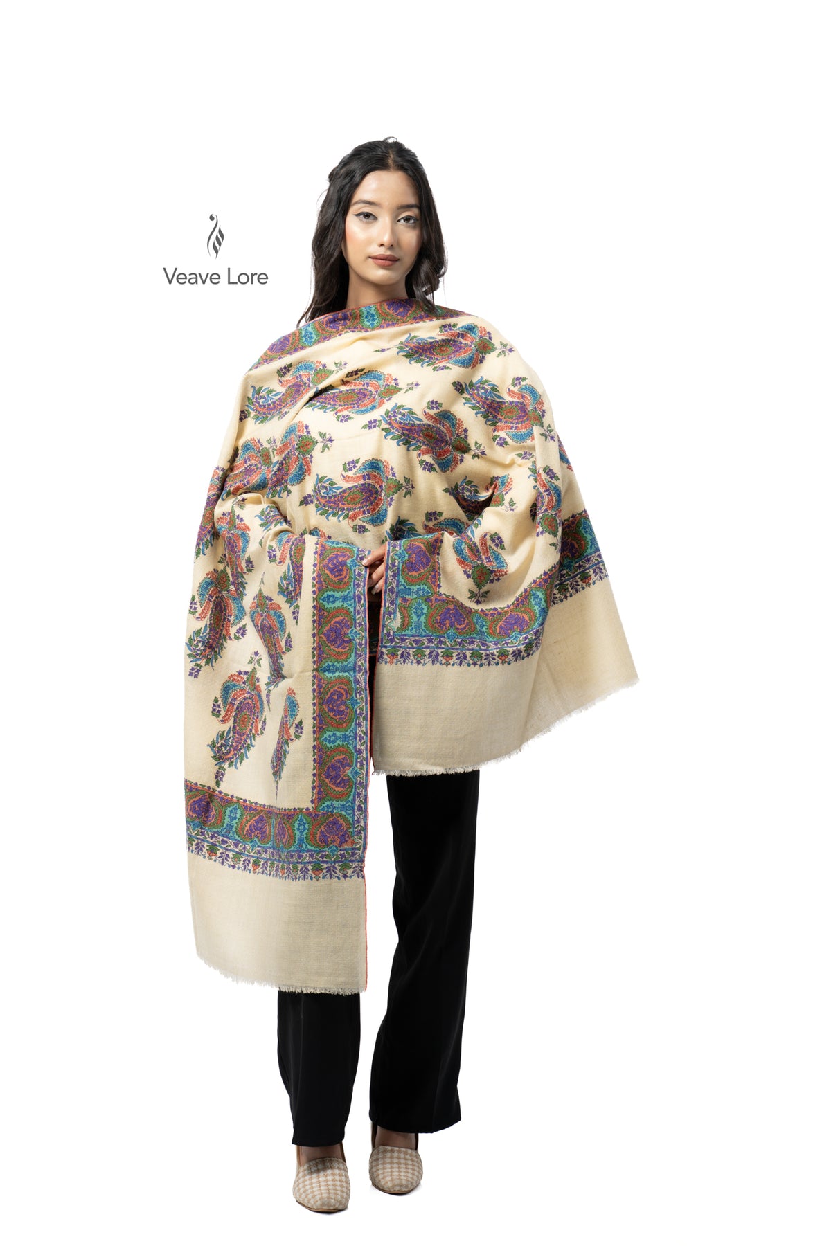 Vanilla Peacock Pashmina Stole