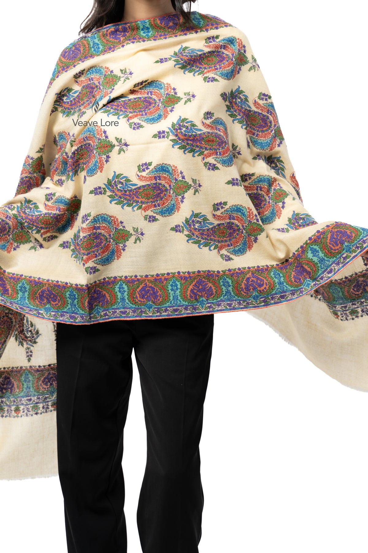 Vanilla Peacock Pashmina Stole