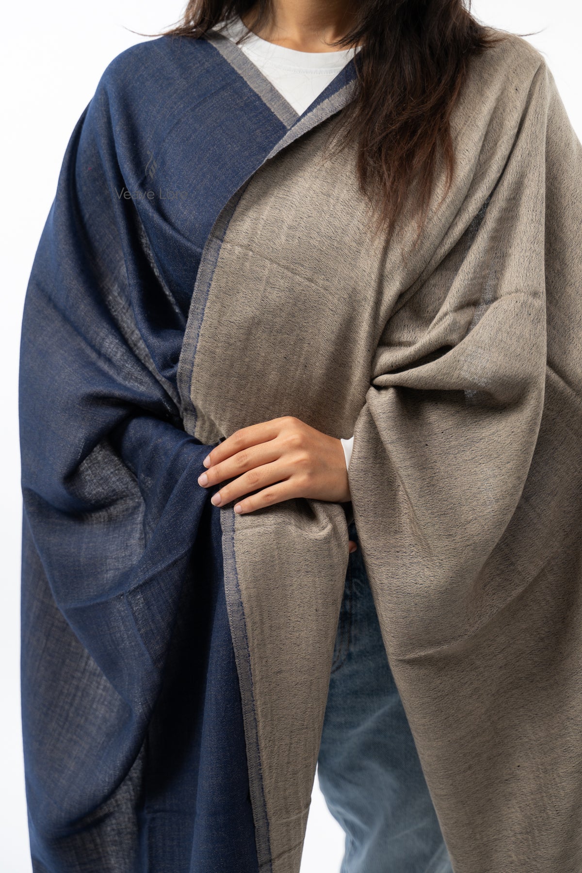 Women Navy & Grey Two-Face Reversible Fine Wool Stole