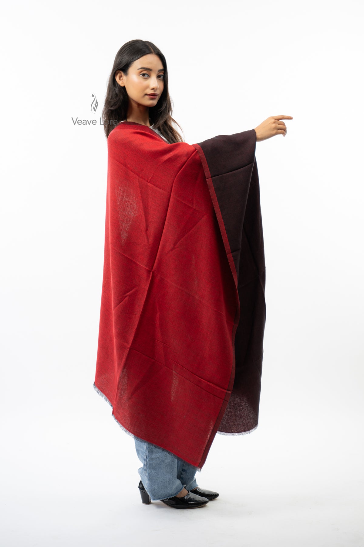 Women Navy & Grey Two-Face Reversible Fine Wool Stole
