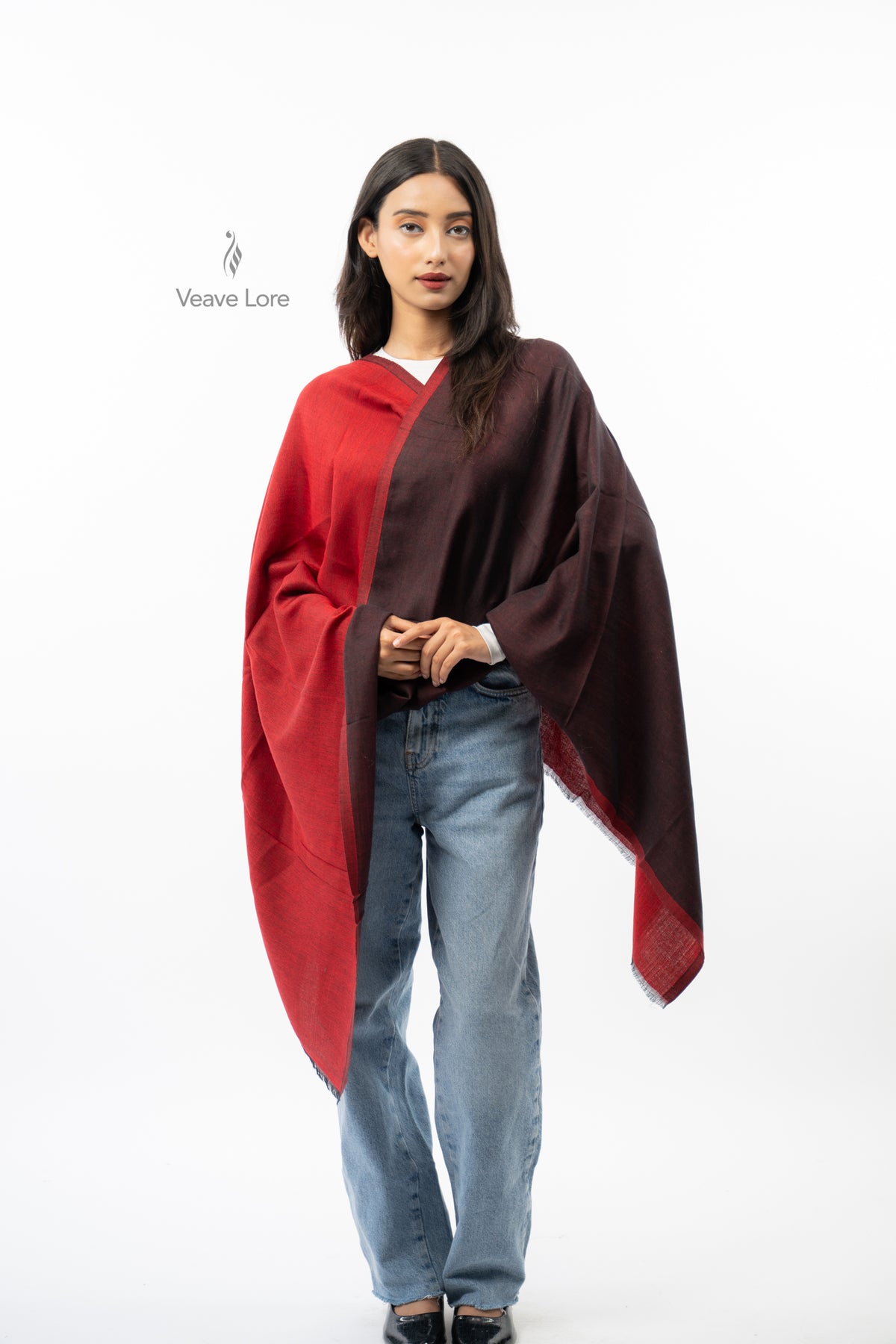 Women Navy & Grey Two-Face Reversible Fine Wool Stole