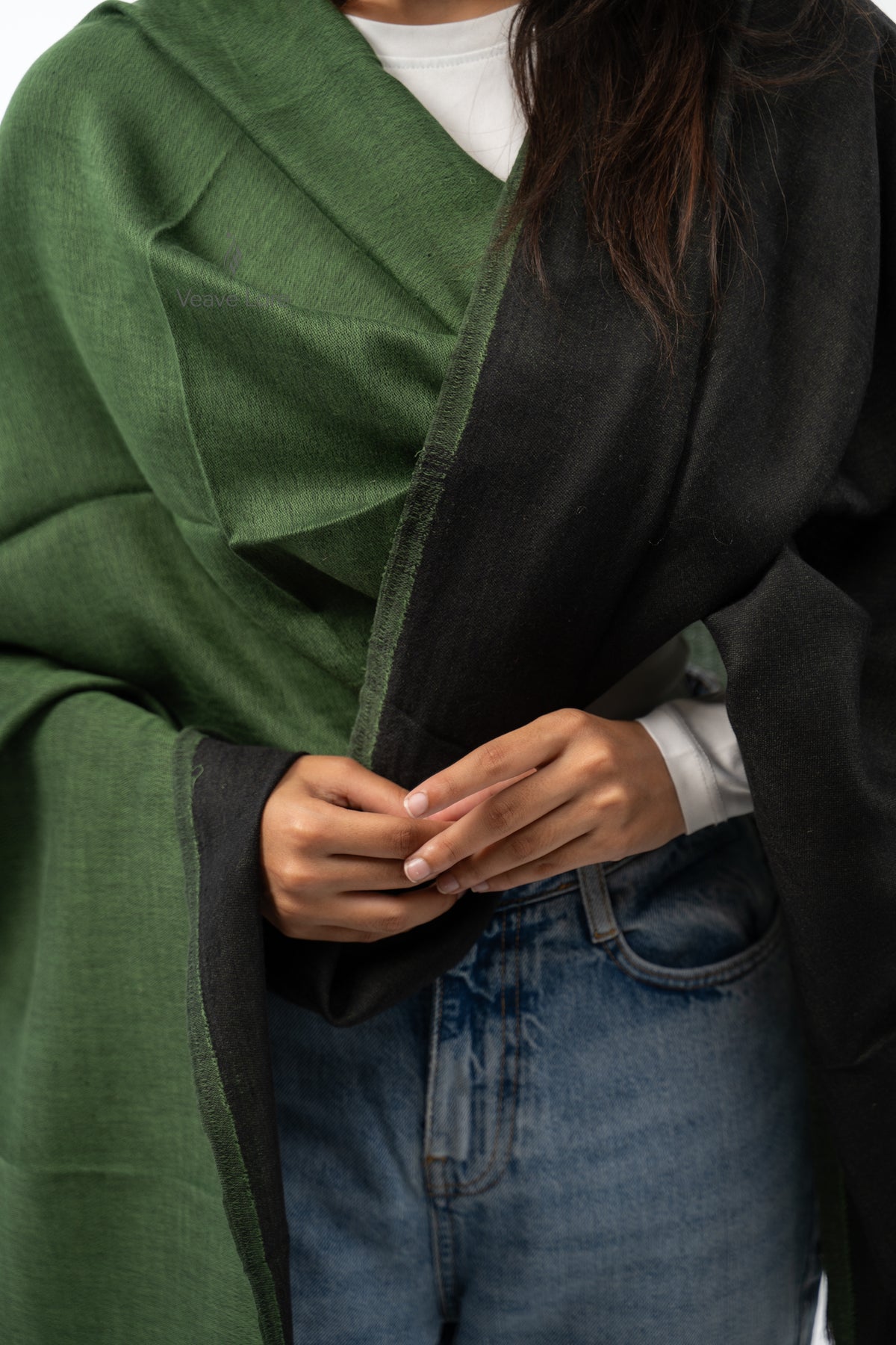 Women Navy & Grey Two-Face Reversible Fine Wool Stole