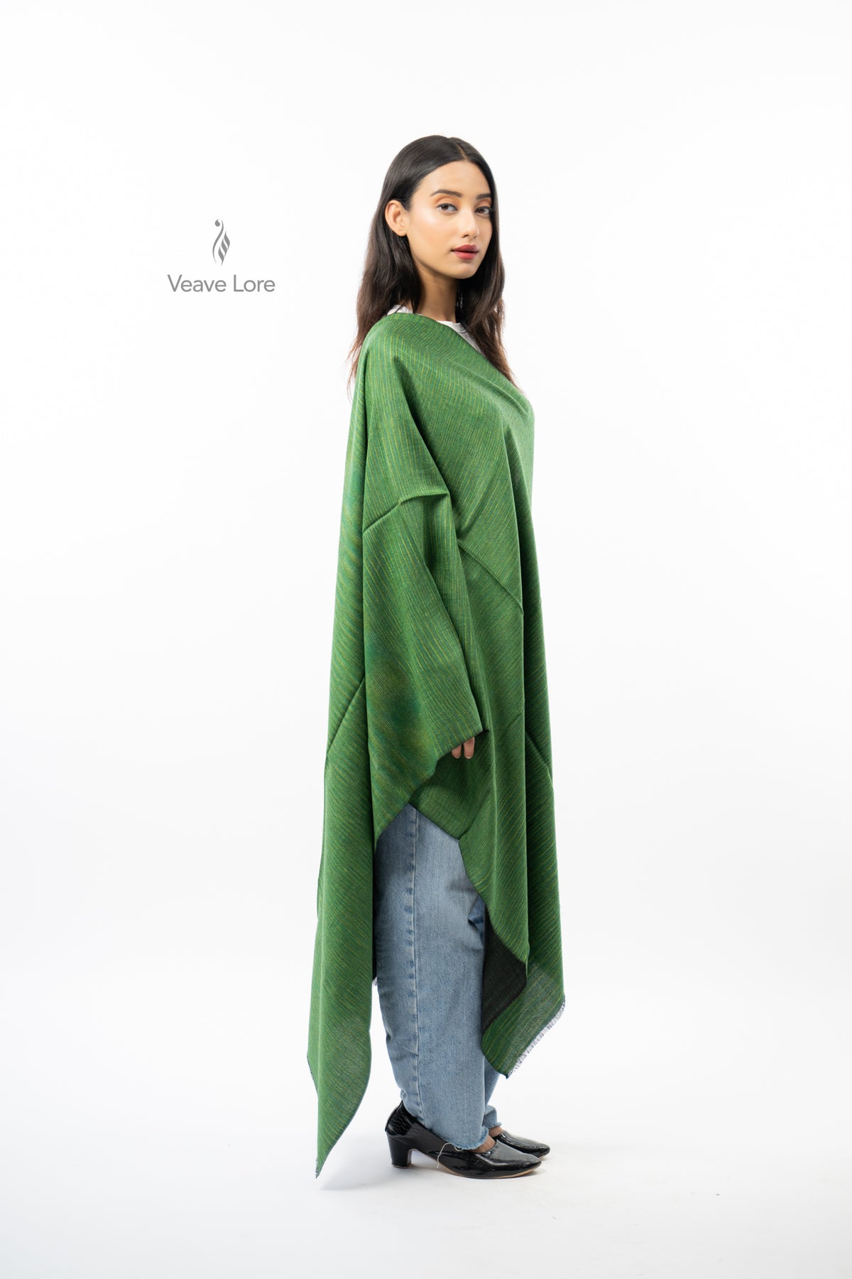 Women Brown Two-Way Fine Wool Stole with Stripe Pattern