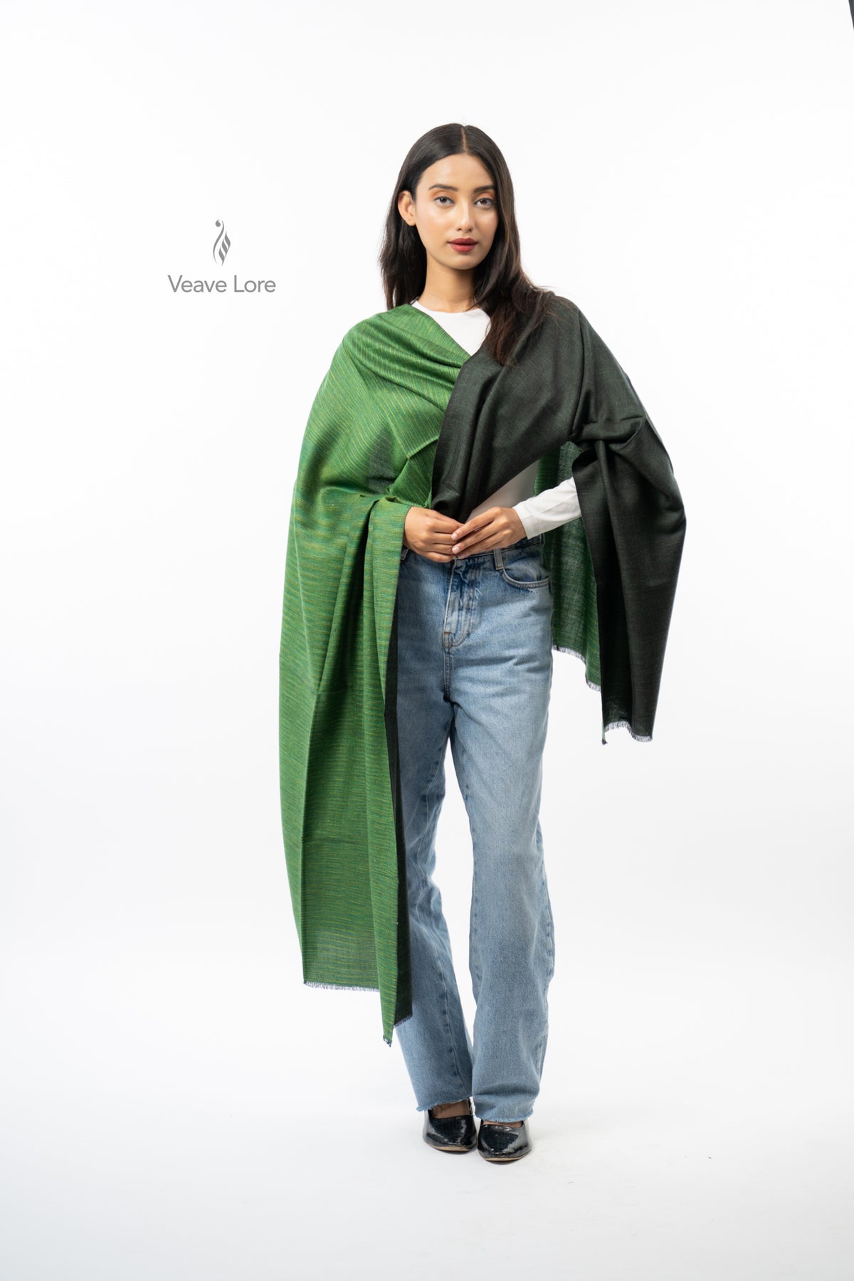 Women Brown Two-Way Fine Wool Stole with Stripe Pattern