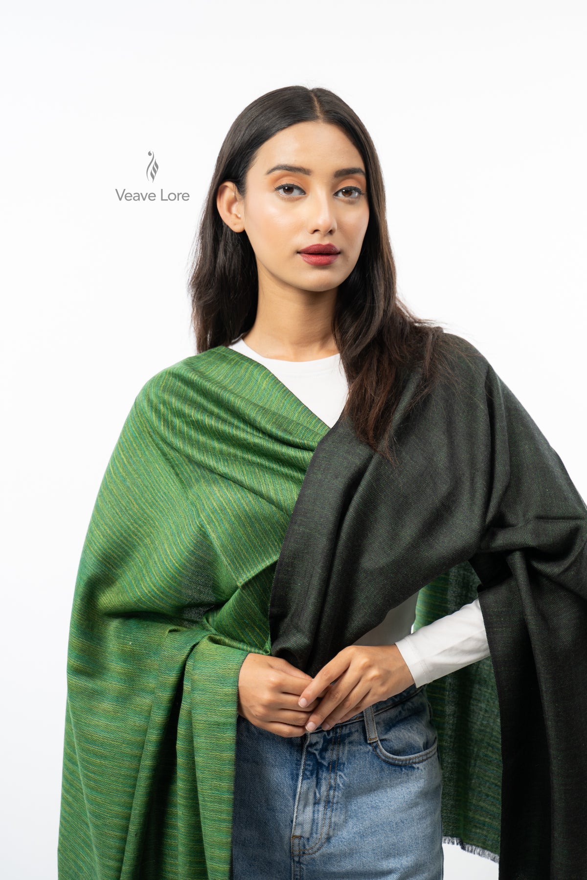 Women Brown Two-Way Fine Wool Stole with Stripe Pattern