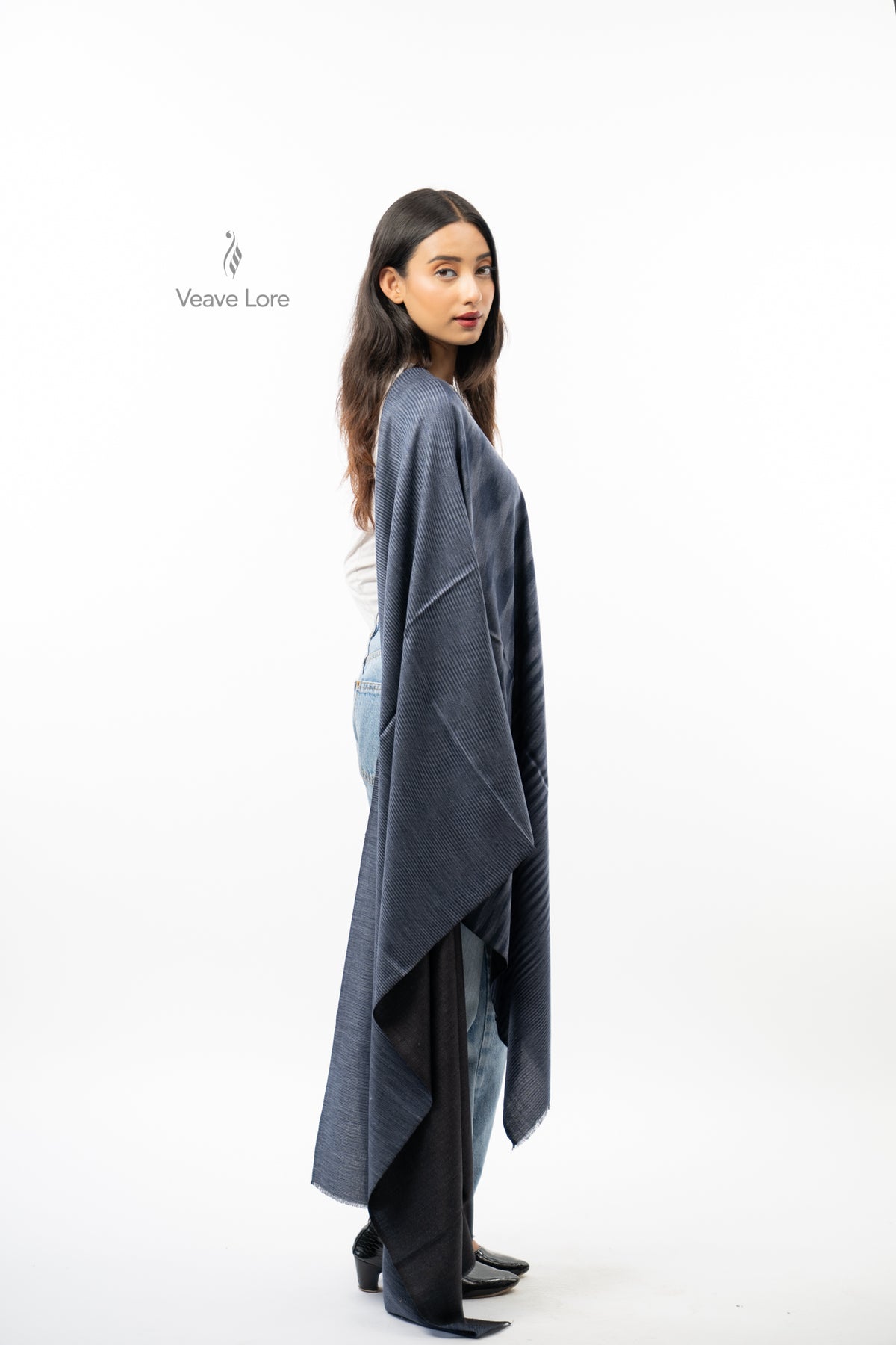 Women Brown Two-Way Fine Wool Stole with Stripe Pattern