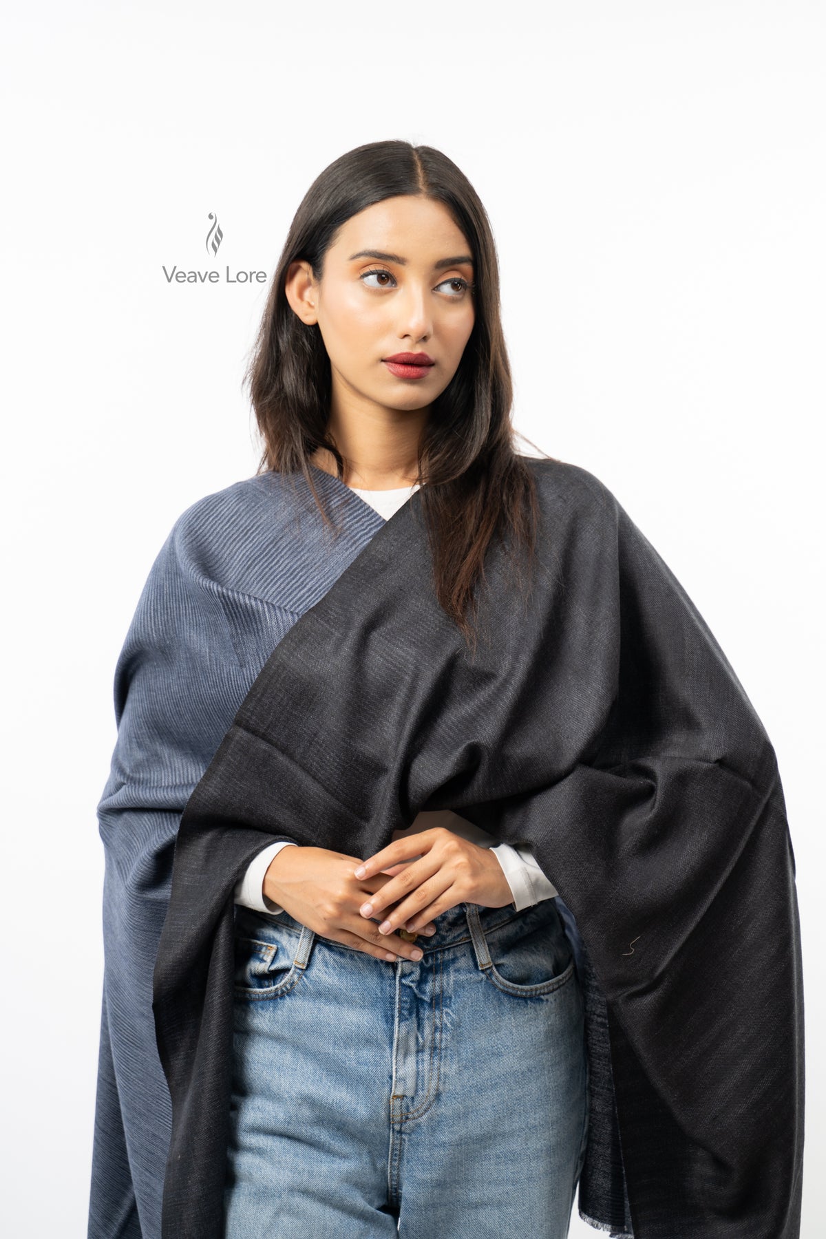 Women Brown Two-Way Fine Wool Stole with Stripe Pattern