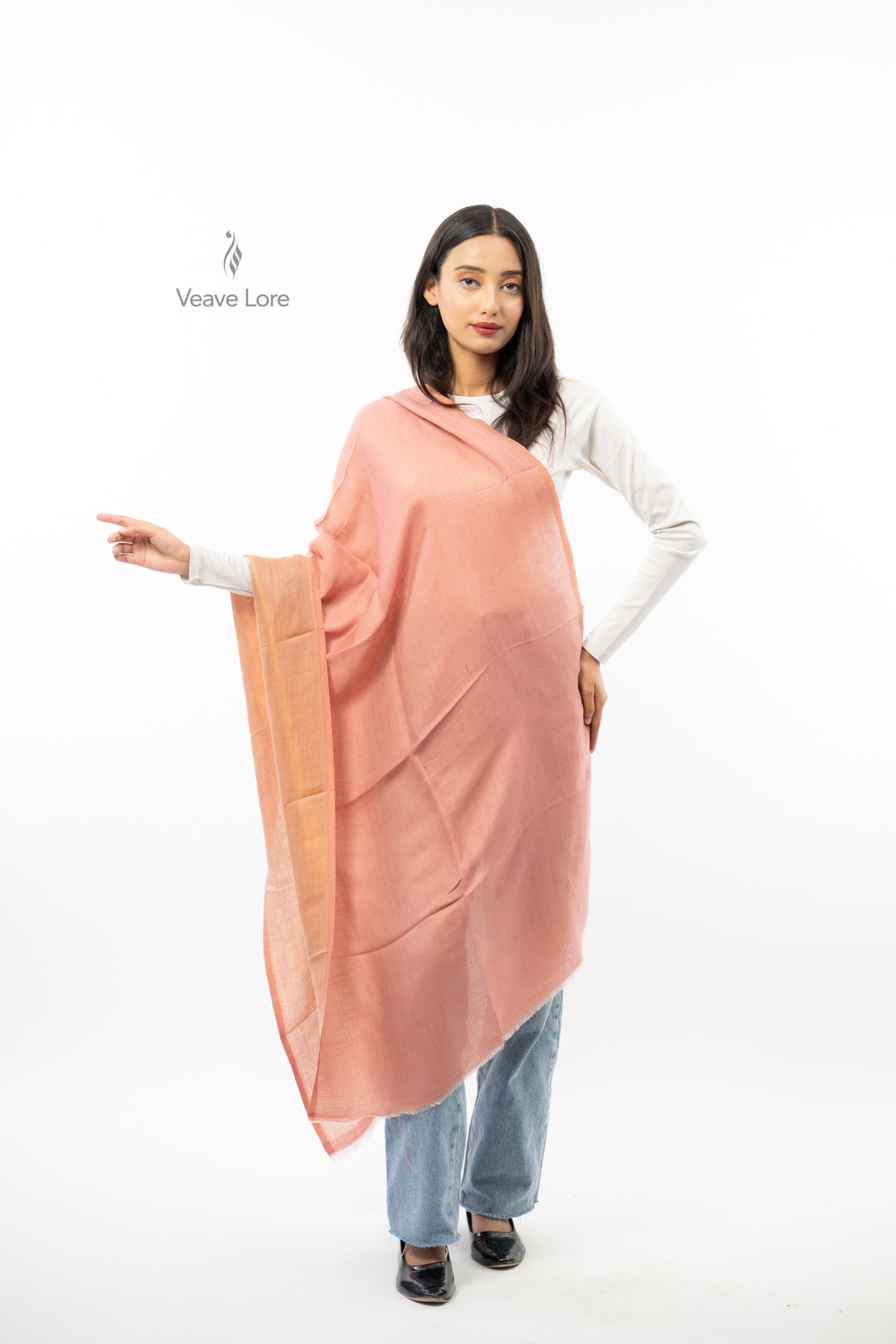 Women Rust & Red Double Face Fine Wool Zari Stole