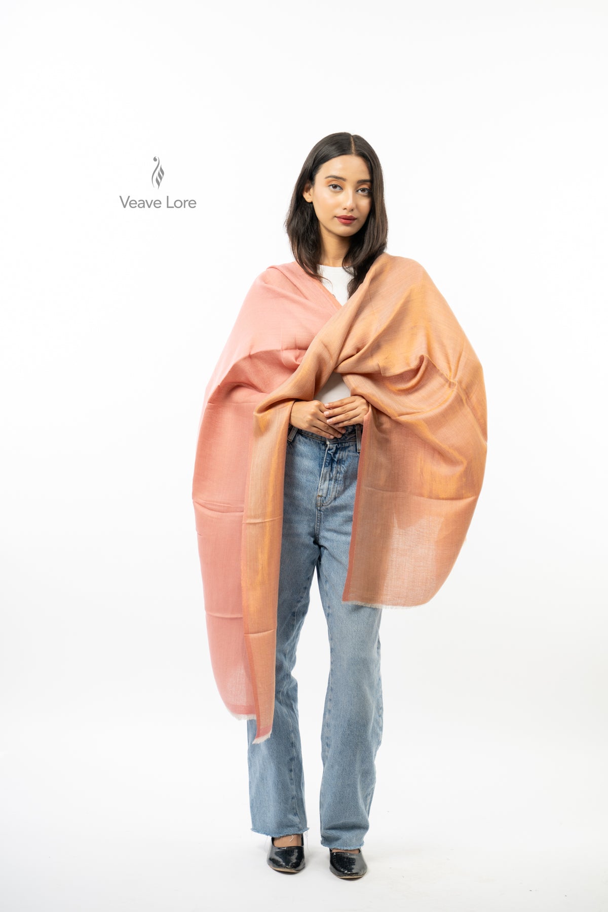 Women Rust & Red Double Face Fine Wool Zari Stole