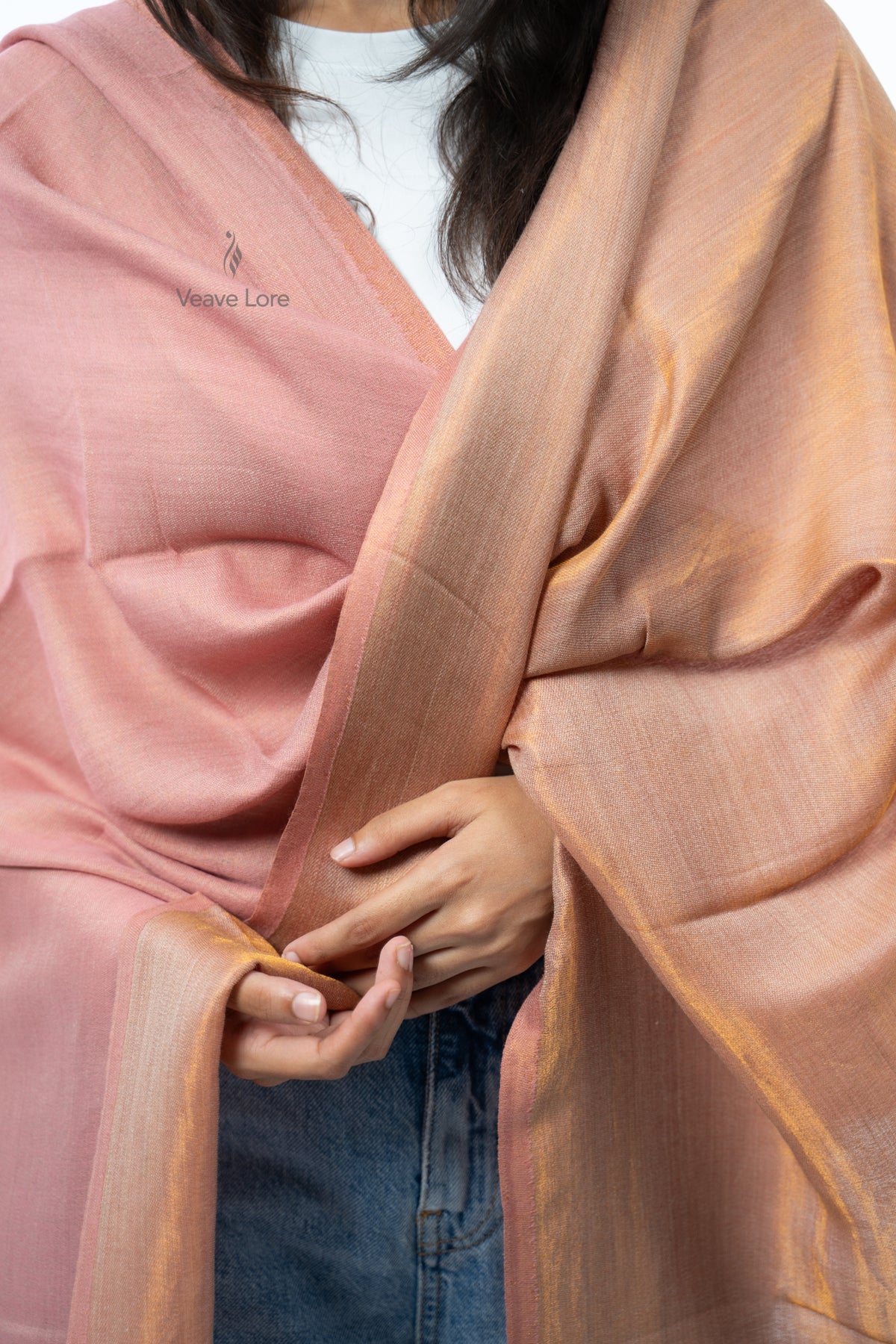 Women Rust & Red Double Face Fine Wool Zari Stole