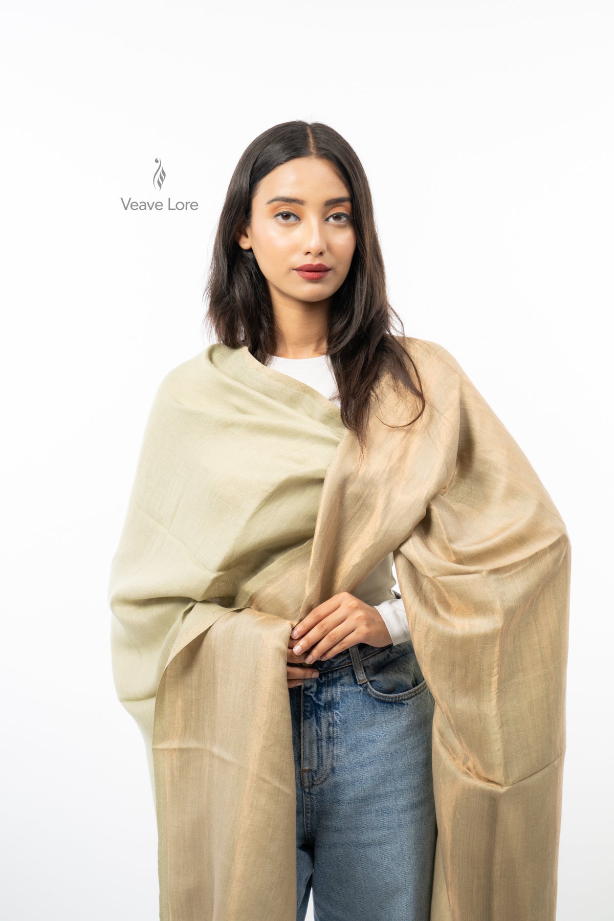 Women Rust & Red Double Face Fine Wool Zari Stole