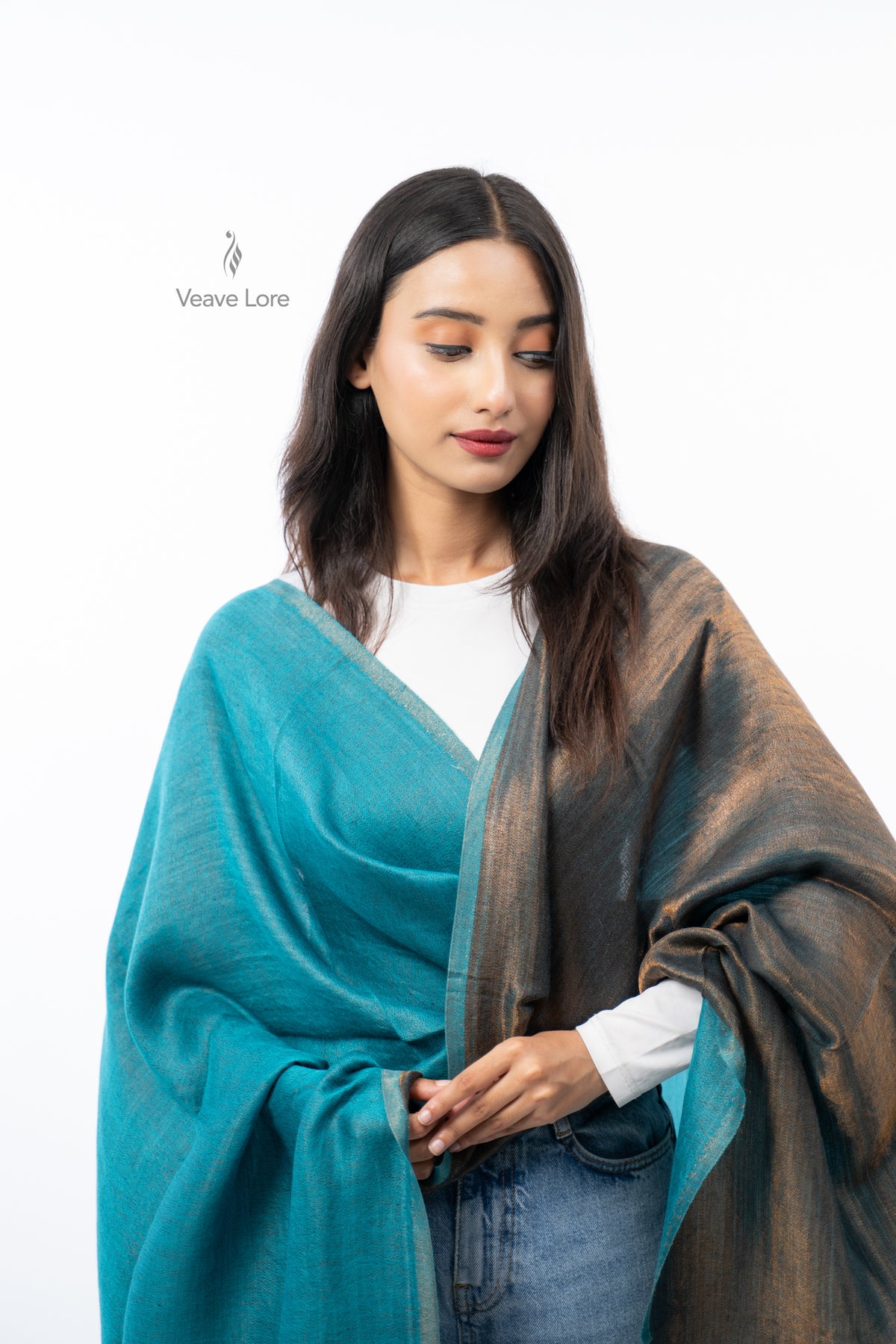 Women Rust & Red Double Face Fine Wool Zari Stole