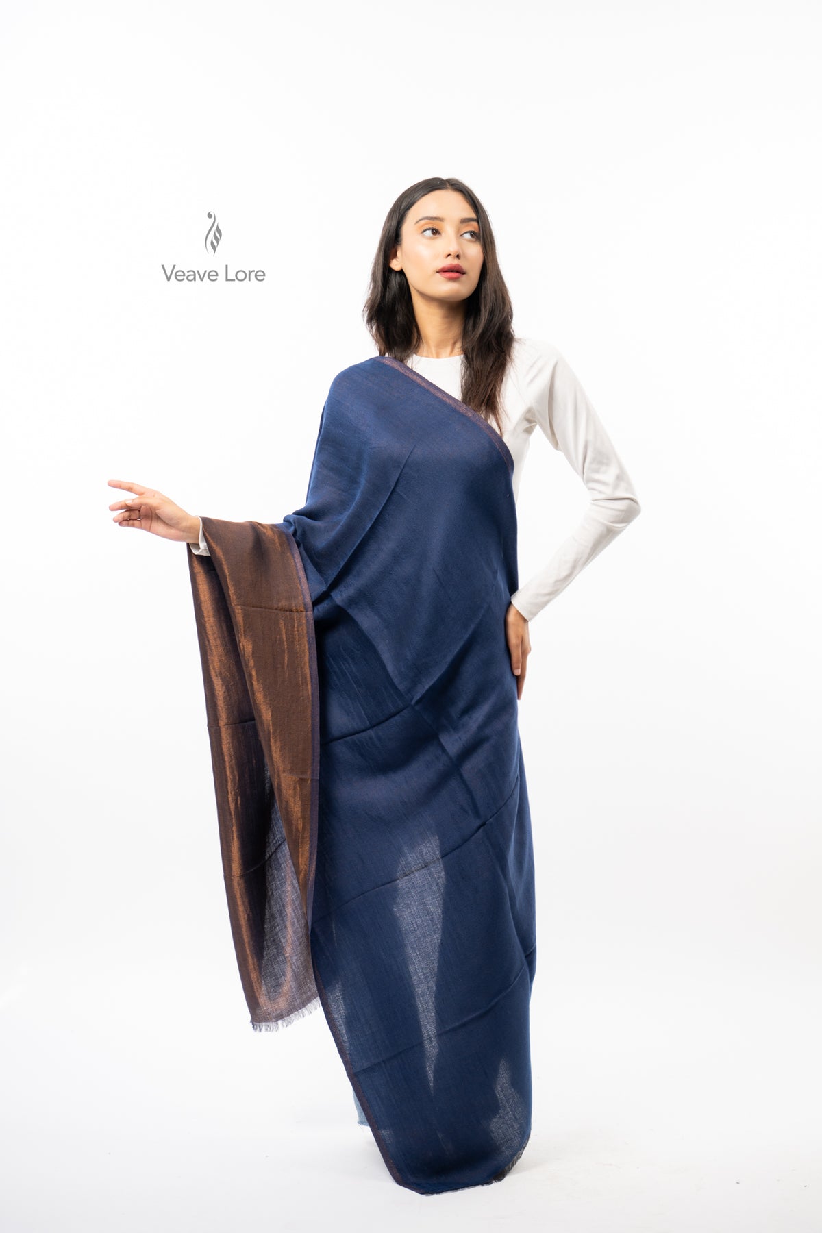Women Rust & Red Double Face Fine Wool Zari Stole