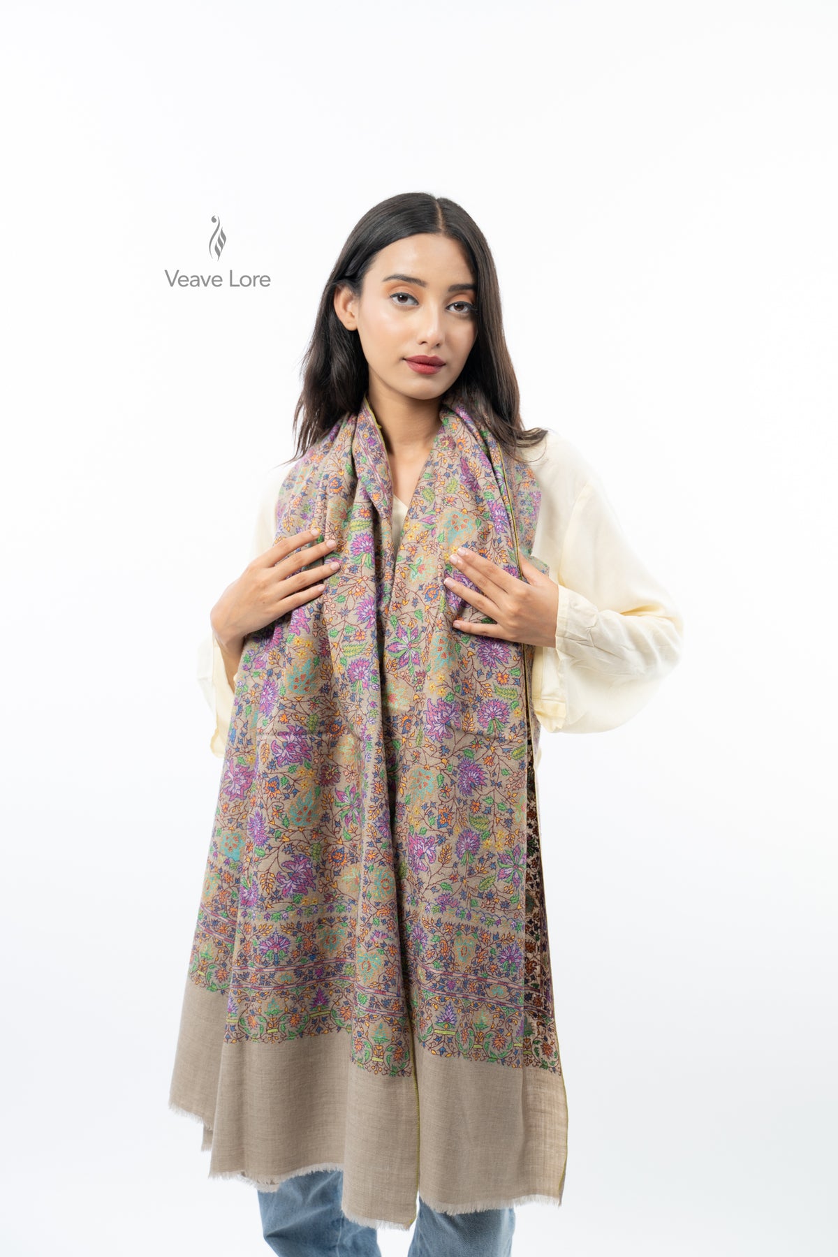 Ecru Dahlia Pashmina Shawl