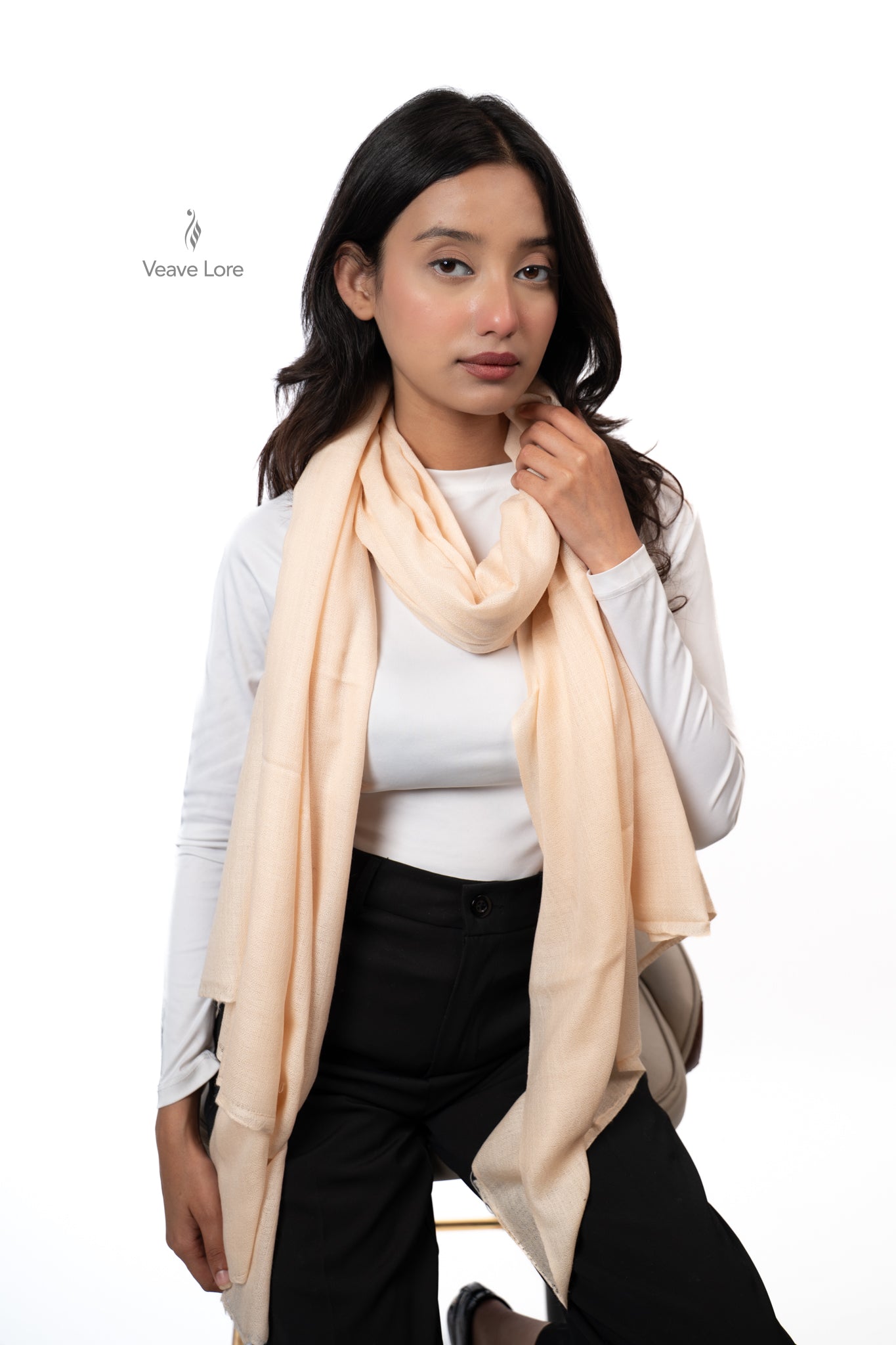 Sadaf Ivory Fine Wool Shawl