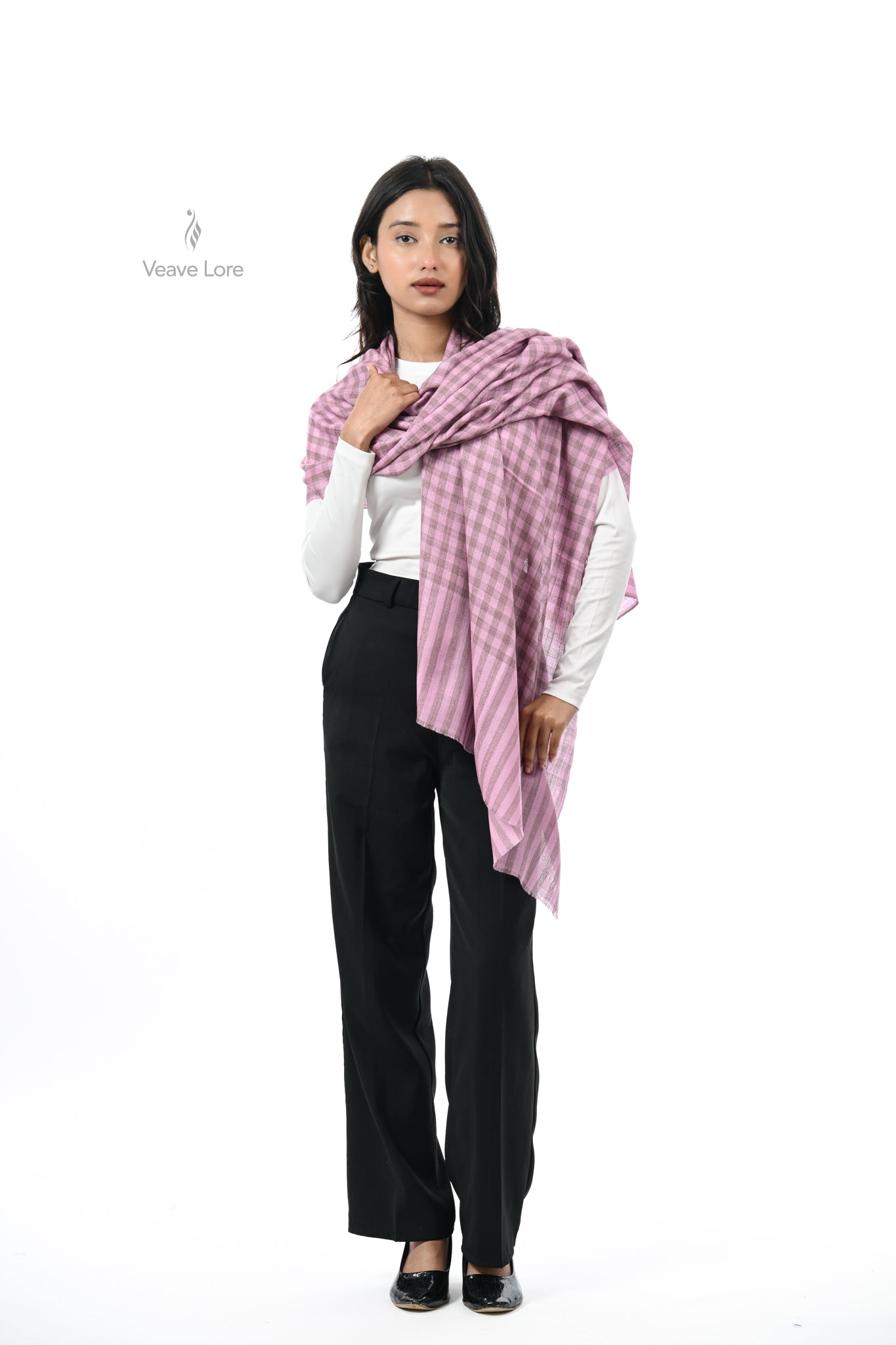 Damask Rose Check & Stripe Stole