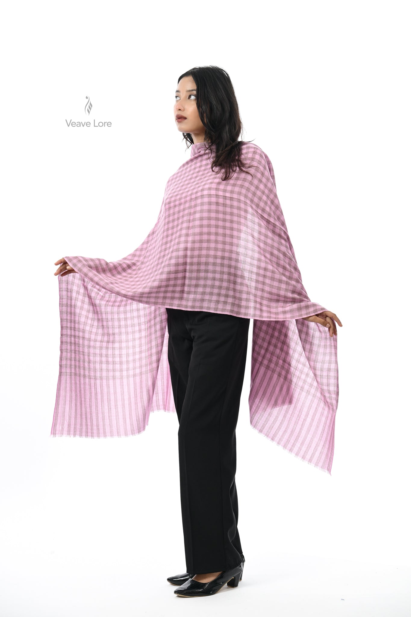 Damask Rose Check & Stripe Stole