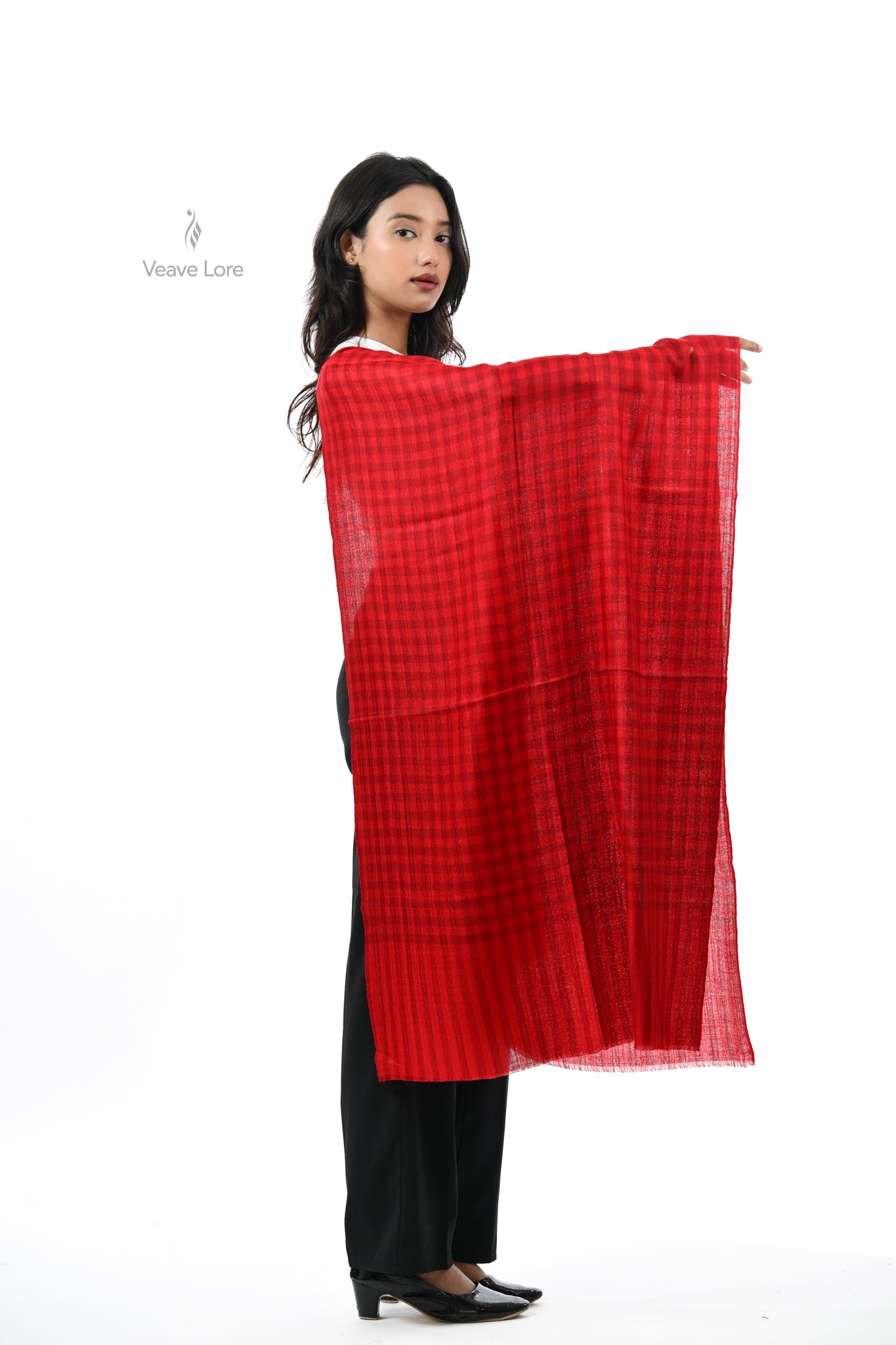 Damask Rose Check & Stripe Stole