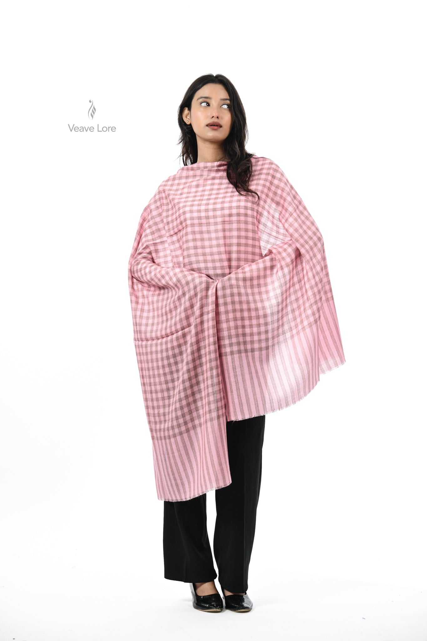 Damask Rose Check & Stripe Stole