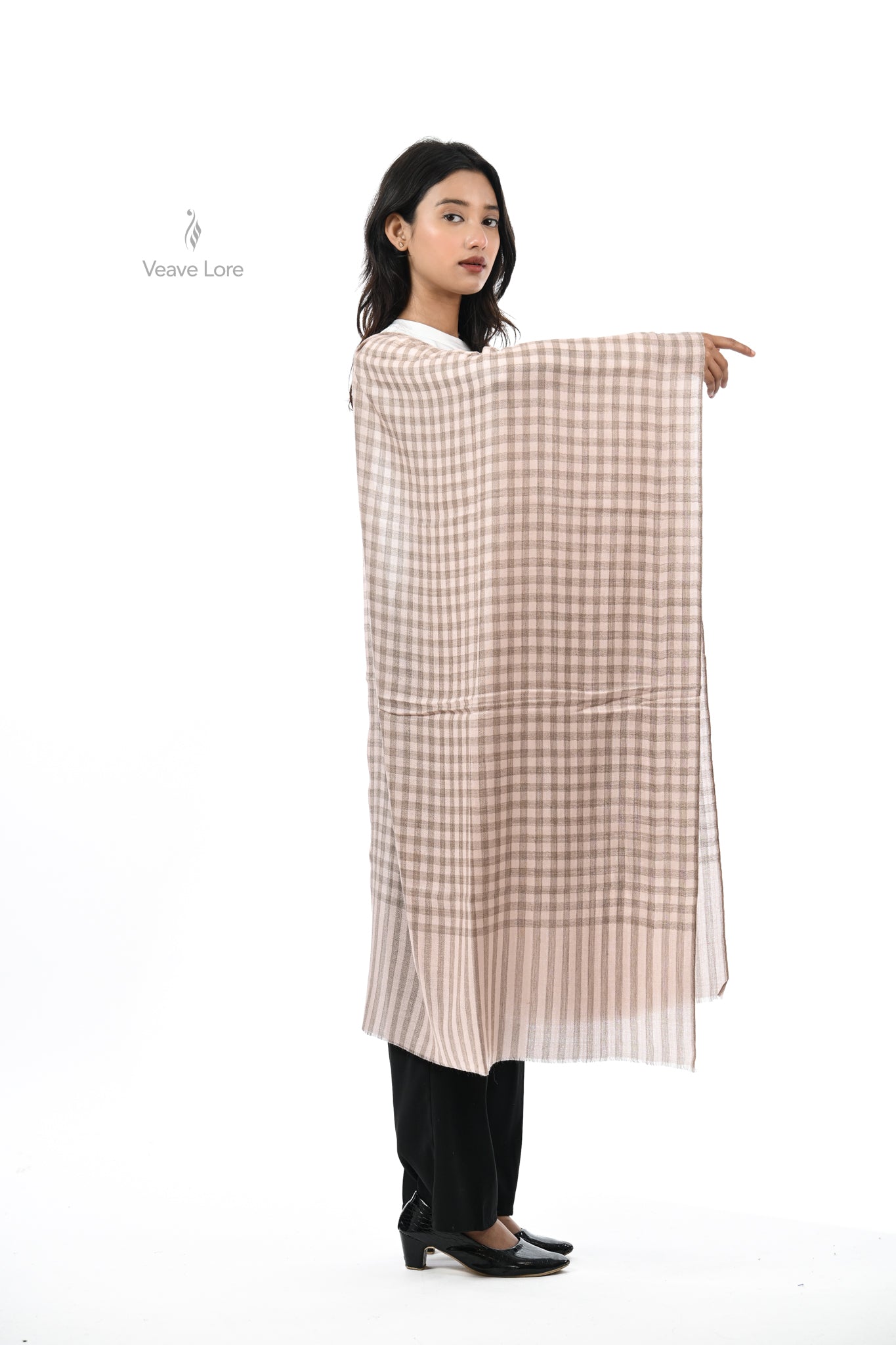Damask Rose Check & Stripe Stole
