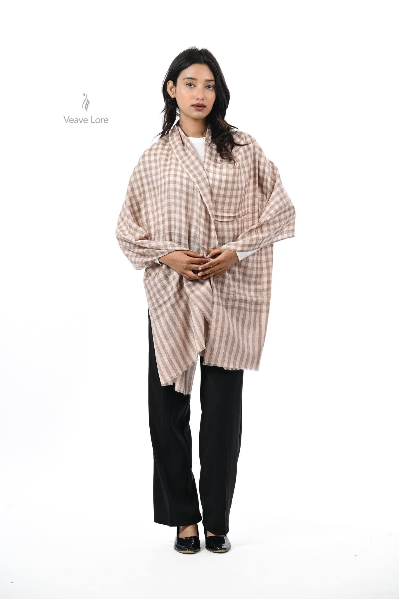 Damask Rose Check & Stripe Stole
