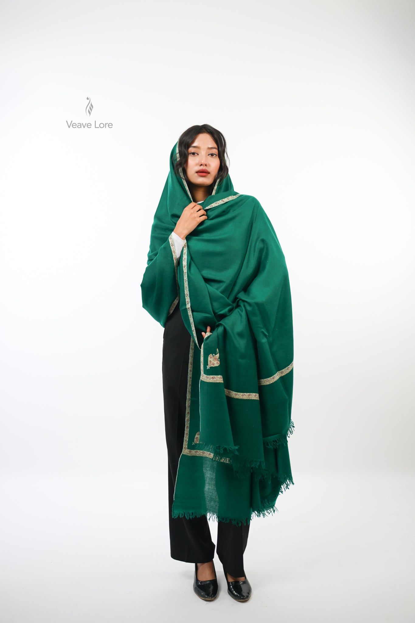 Zumurrud Pine Oversized Pashmina Shawl