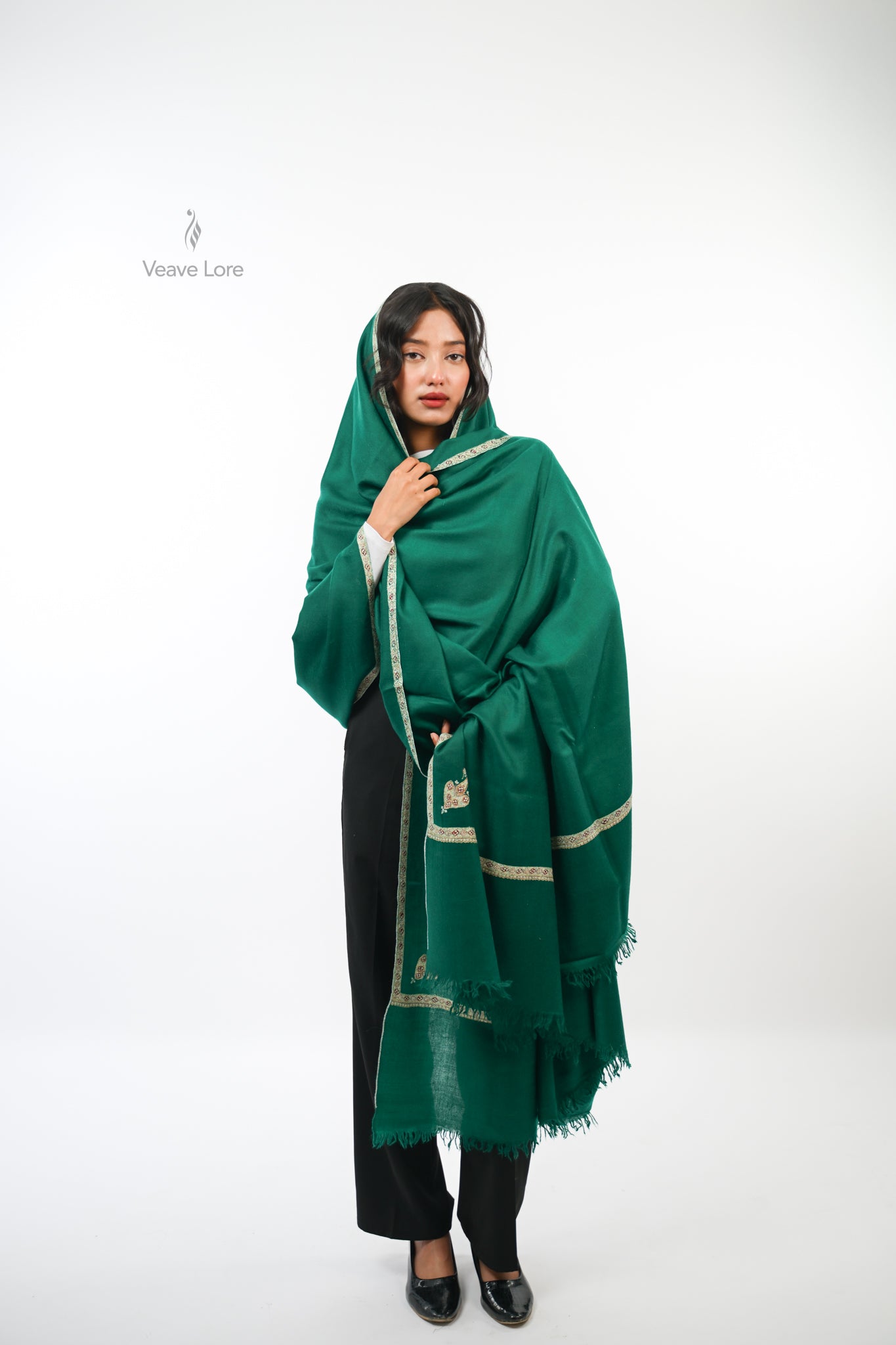 Zumurrud Pine Oversized Pashmina Shawl