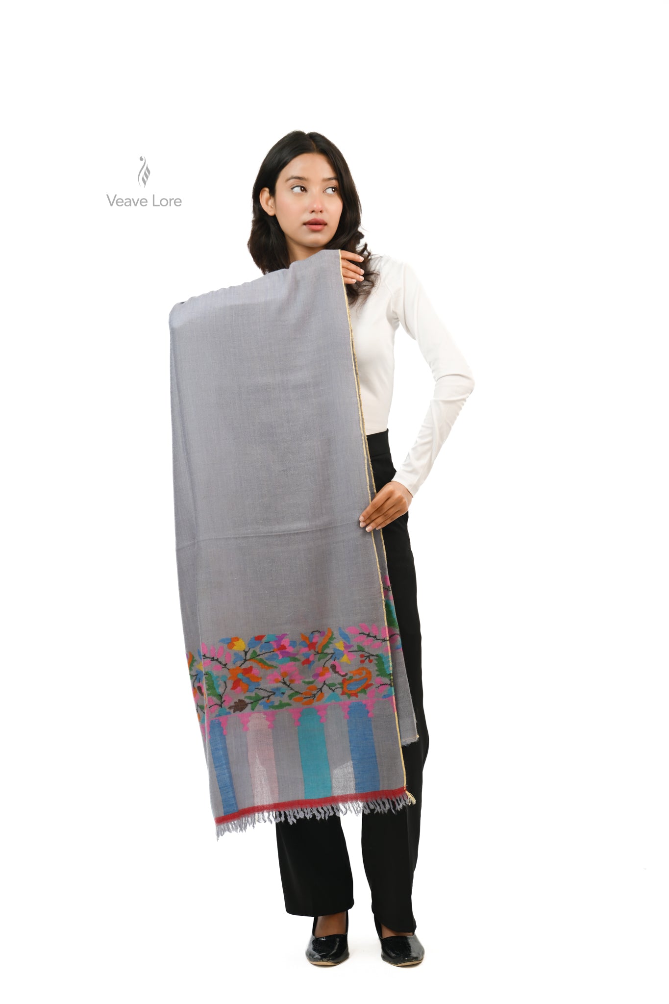 Faakhta Dove Grey Pashmina Shawl