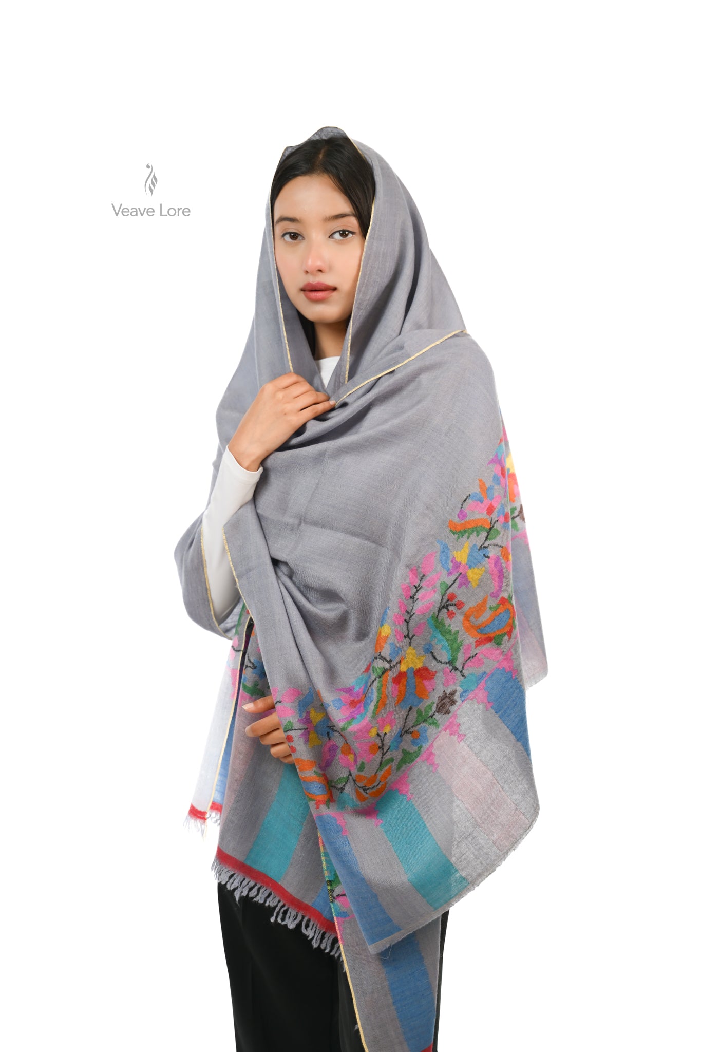 Faakhta Dove Grey Pashmina Shawl