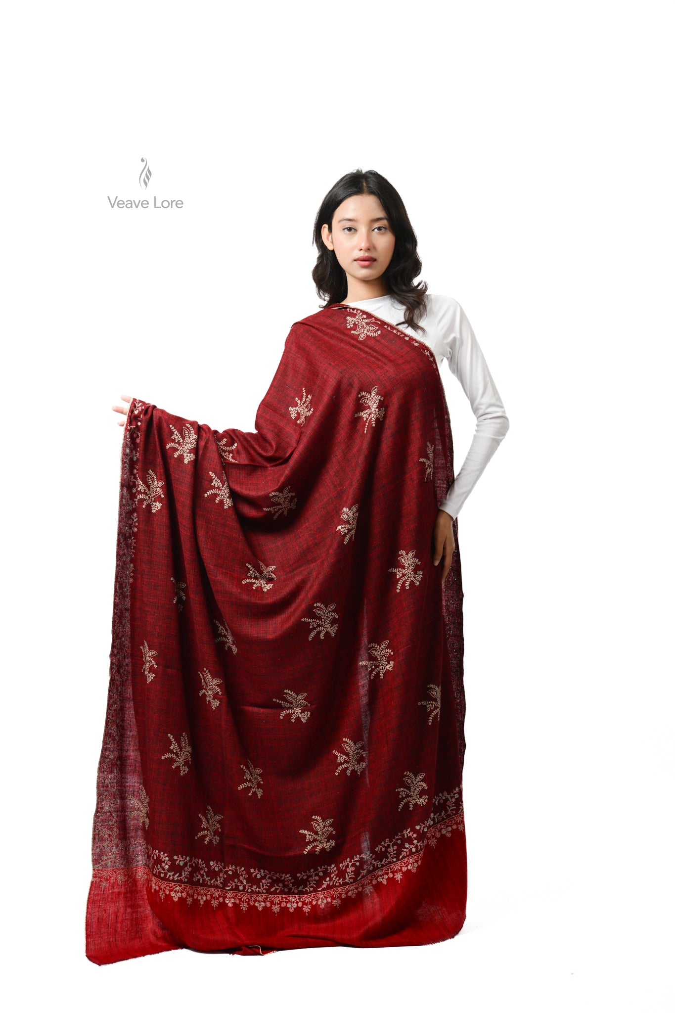 Dilbar Garnet Oversized Pashmina Shawl